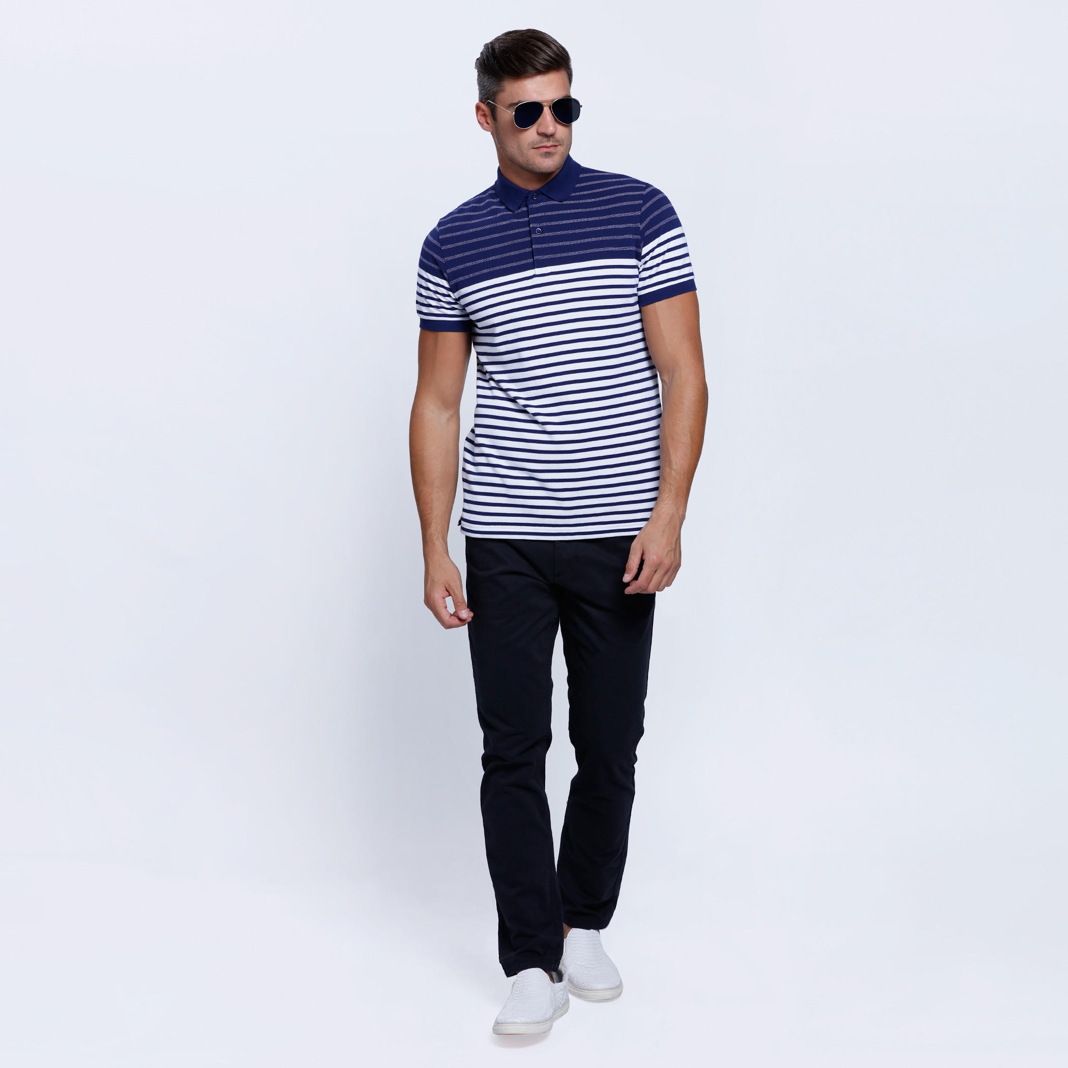 Striped T-Shirt with Polo Neck and Short Sleeves-men-clothing-tshirtsandpolos-polos-image-5