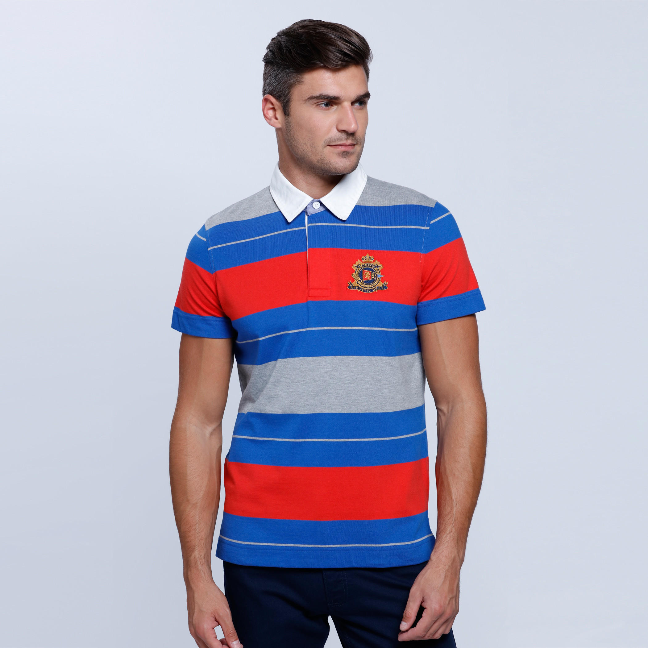 Striped T-Shirt with Polo Neck and Short Sleeves-men-clothing-tshirtsandpolos-polos-image-1
