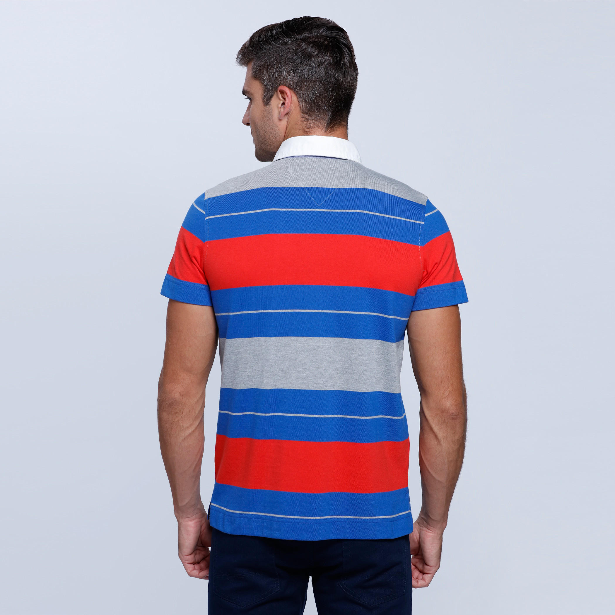 Striped T-Shirt with Polo Neck and Short Sleeves-men-clothing-tshirtsandpolos-polos-image-2