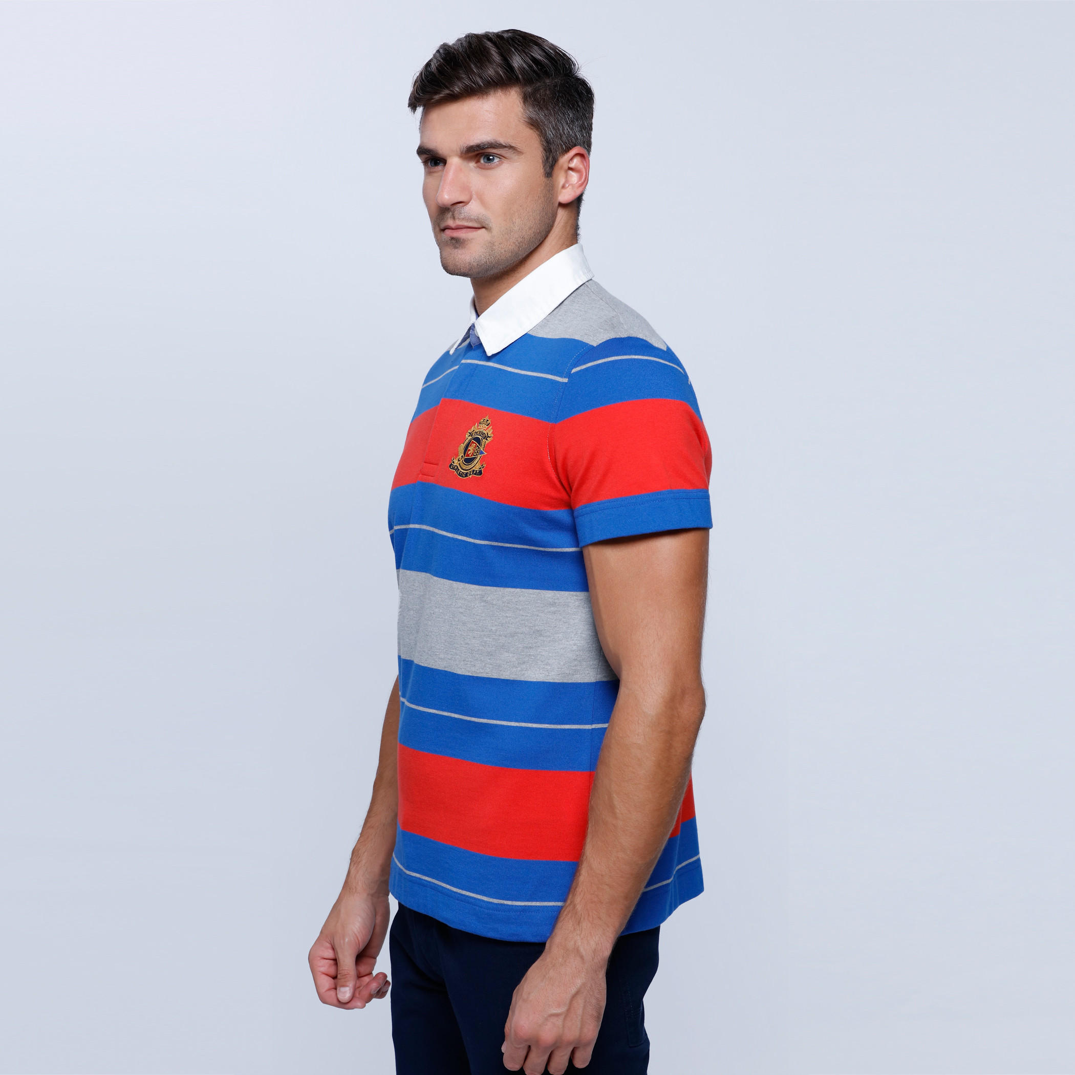 Striped T-Shirt with Polo Neck and Short Sleeves-men-clothing-tshirtsandpolos-polos-image-3