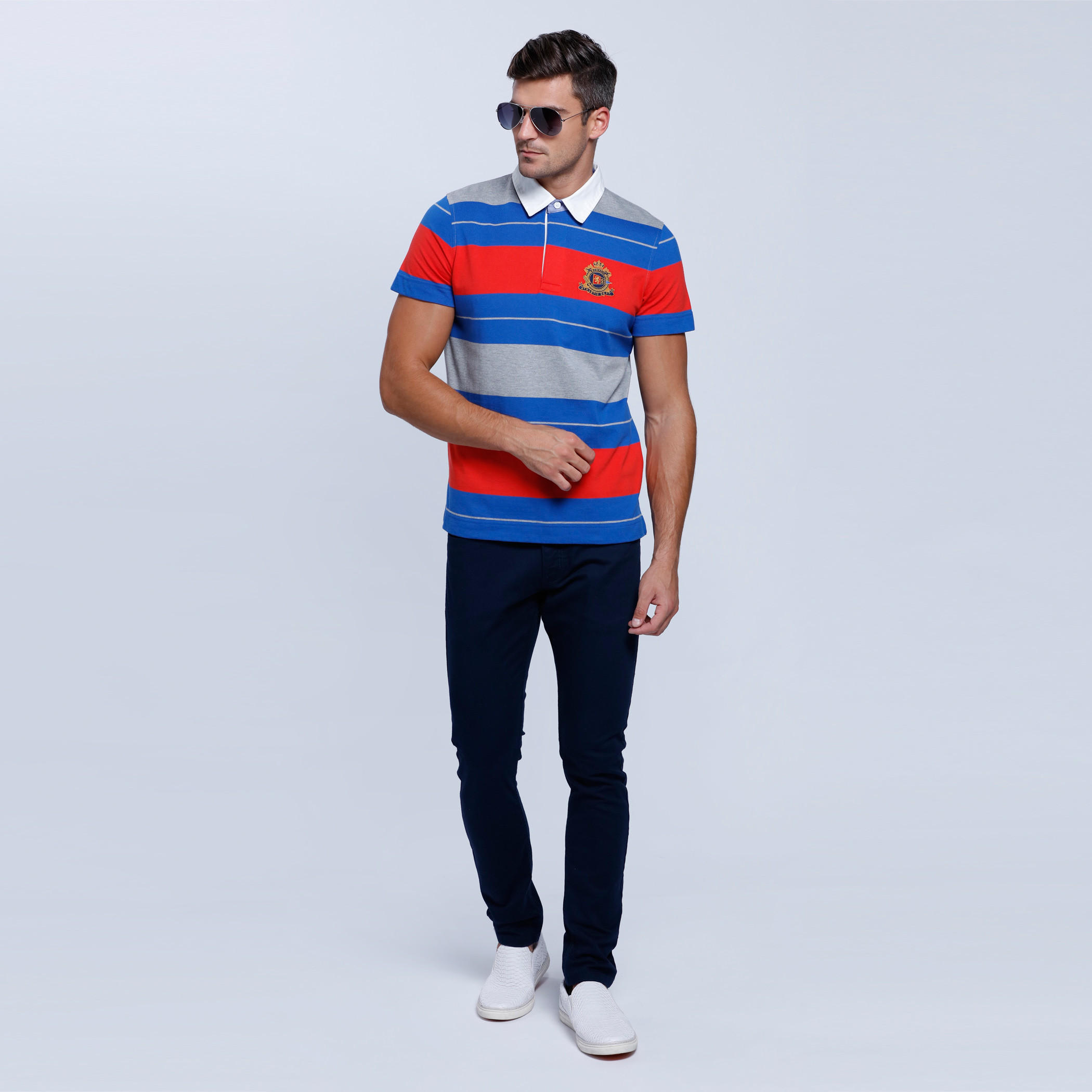 Striped T-Shirt with Polo Neck and Short Sleeves-men-clothing-tshirtsandpolos-polos-image-5