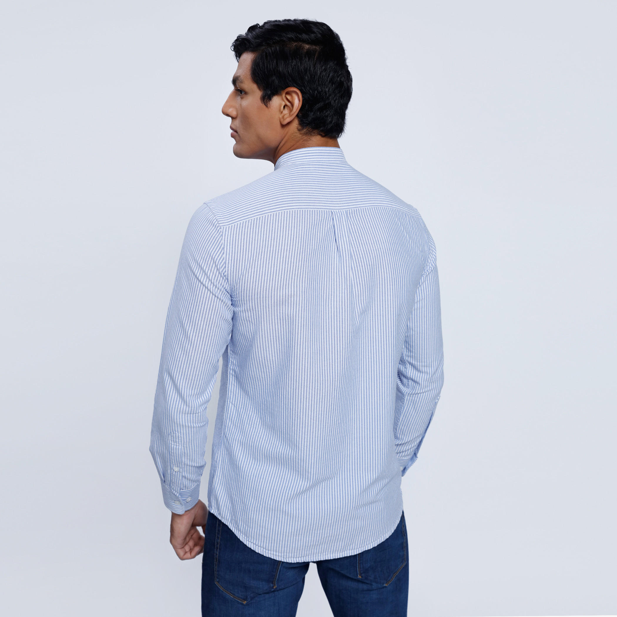 Striped Shirt with Mandarin Collar and Long Sleeves-men-clothing-shirts-image-2
