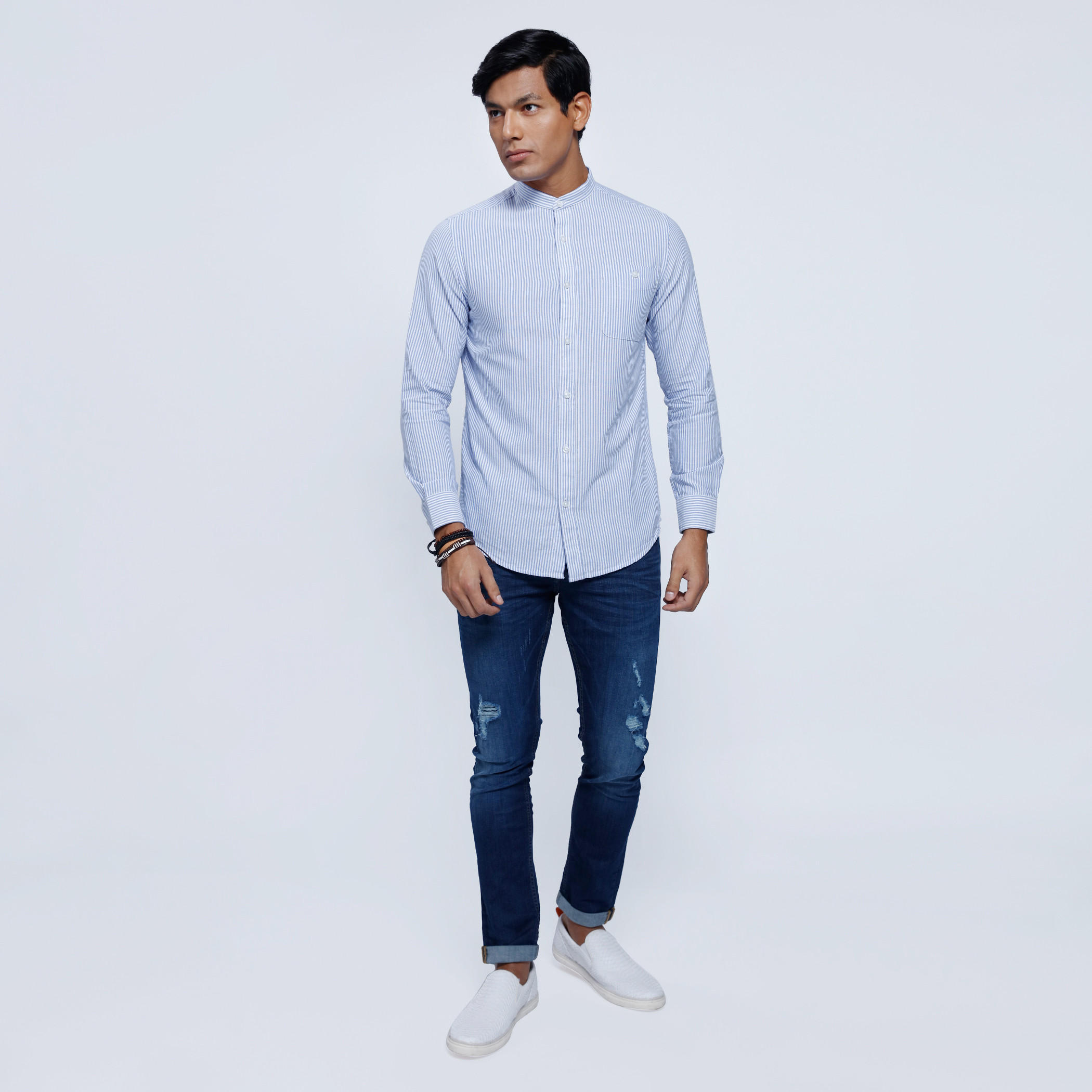 Striped Shirt with Mandarin Collar and Long Sleeves-men-clothing-shirts-image-5