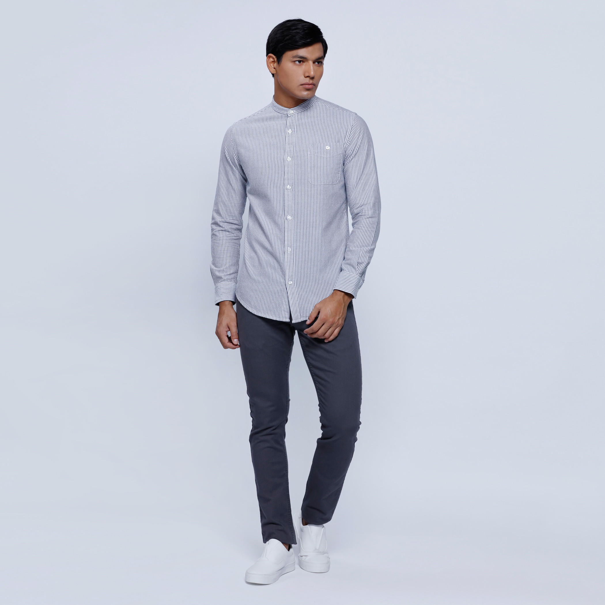 Striped Shirt with Mandarin Collar and Long Sleeves-men-clothing-shirts-image-10