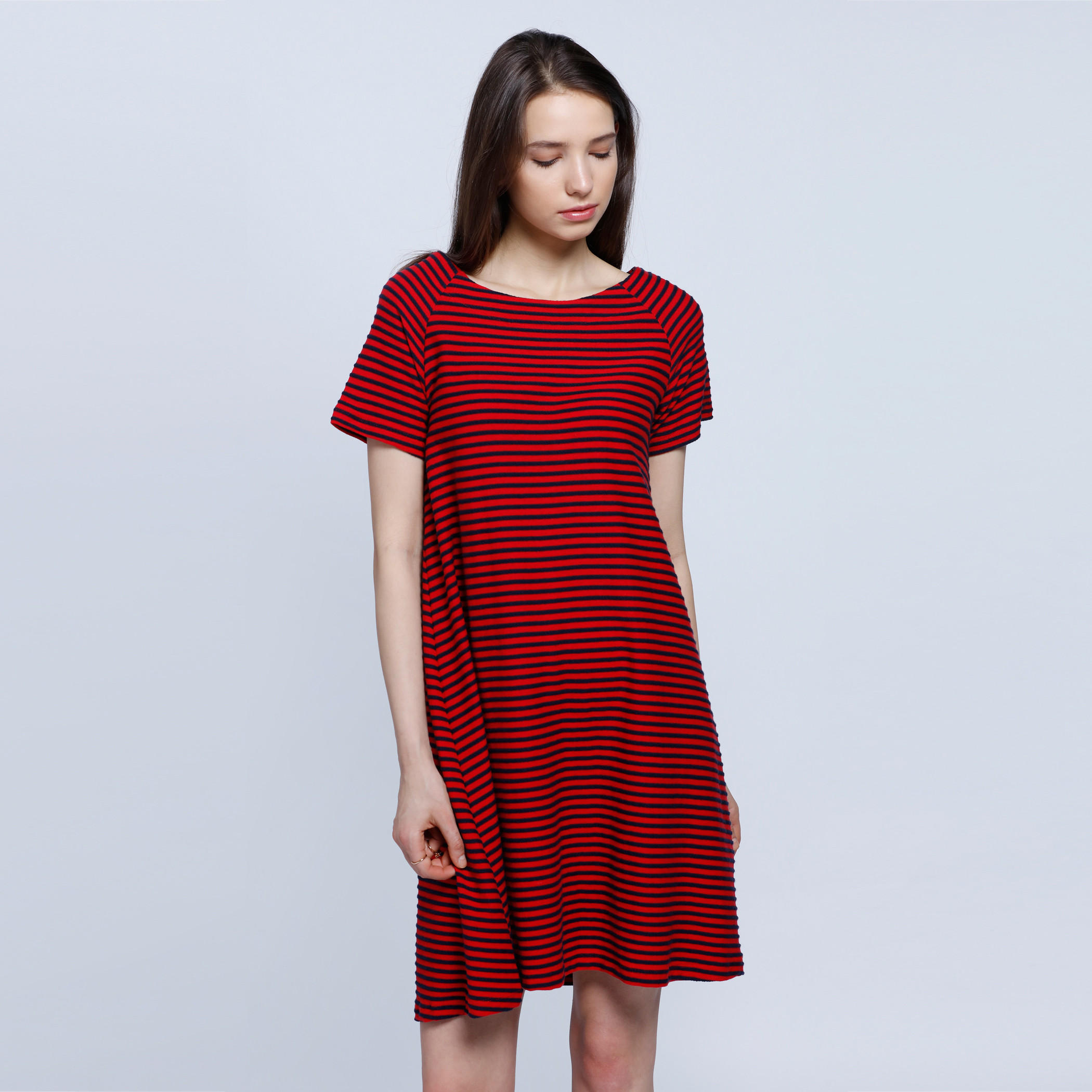 Striped Dress with Boat Neck and Short Sleeves-women-clothing-dresses-image-1
