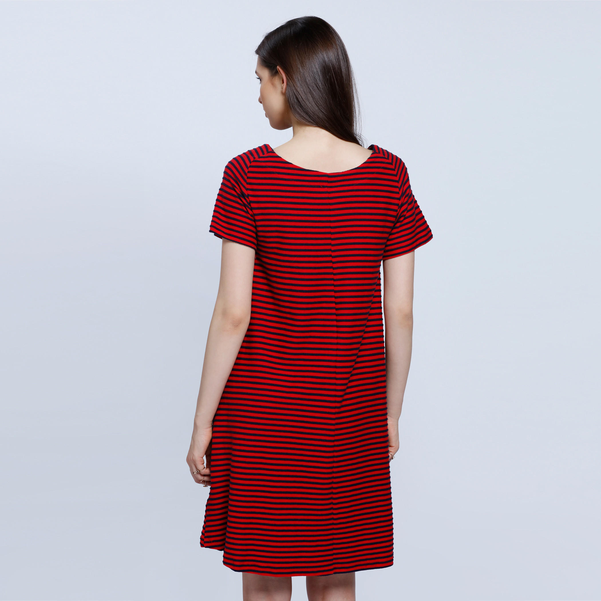 Striped Dress with Boat Neck and Short Sleeves-women-clothing-dresses-image-2