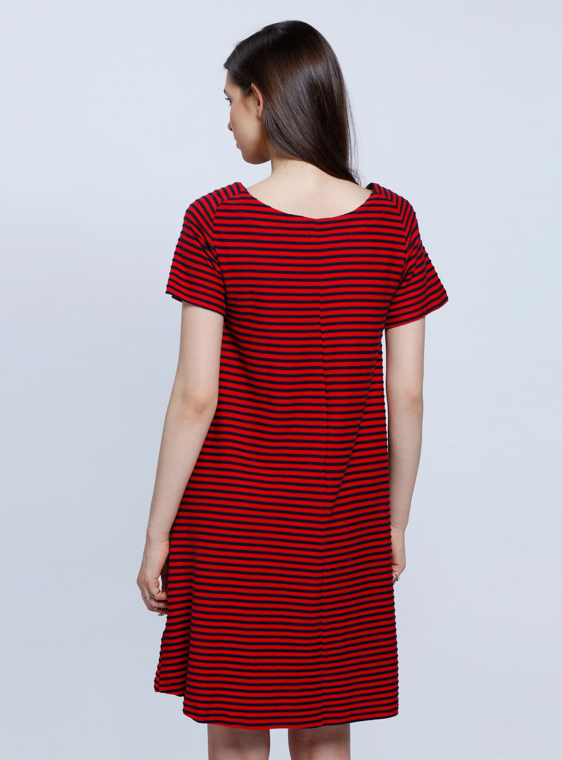 Striped Dress with Boat Neck and Short Sleeves-women-clothing-dresses-image-2