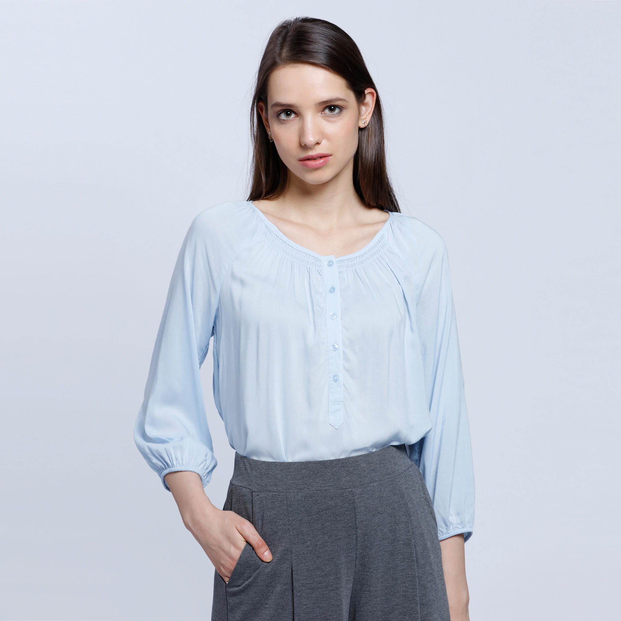 Woven Top with Henley Neck-women-clothing-shirtsandblouses-blouses-image-1