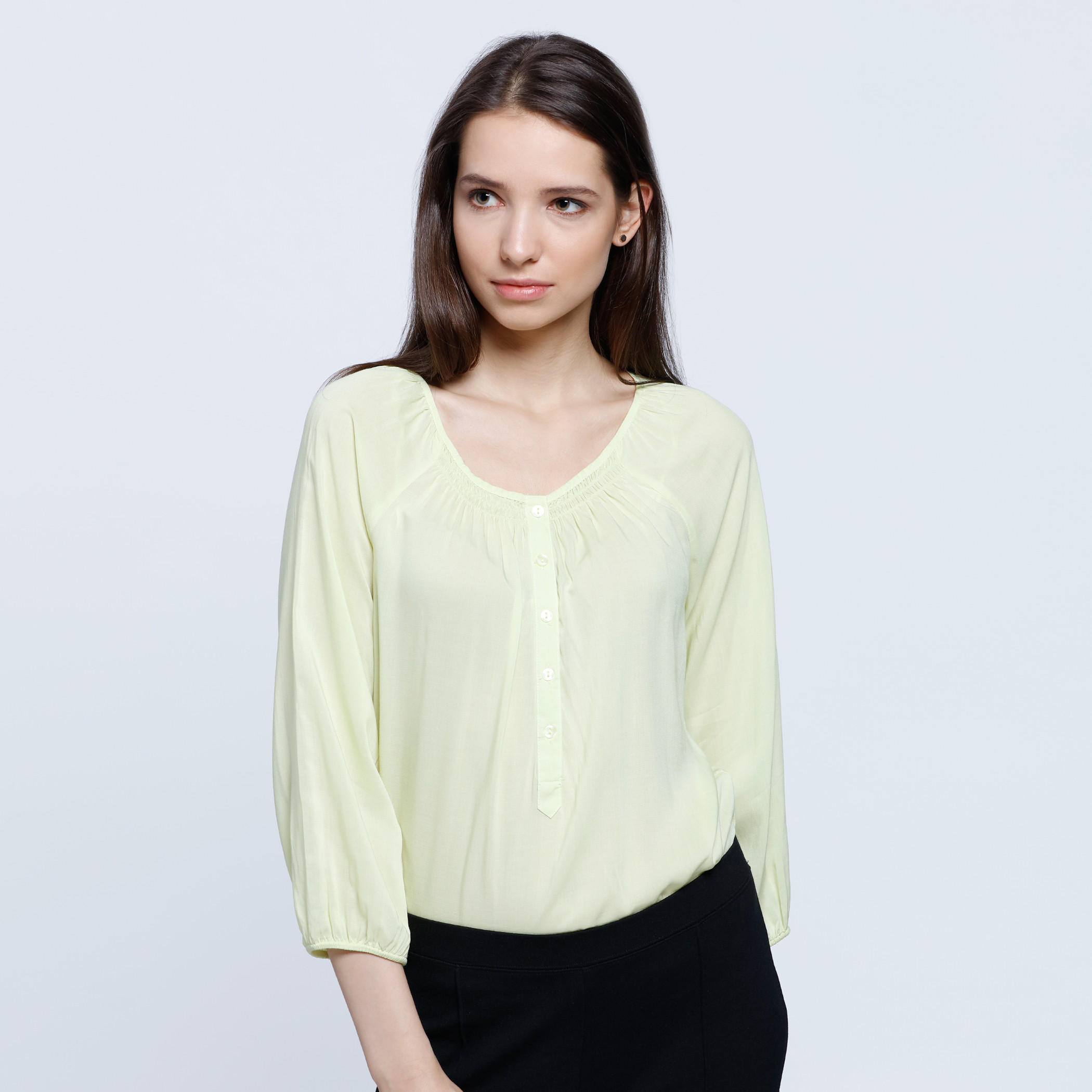 Henley Neck Top with 3/4 Sleeves-women-clothing-shirtsandblouses-blouses-image-1