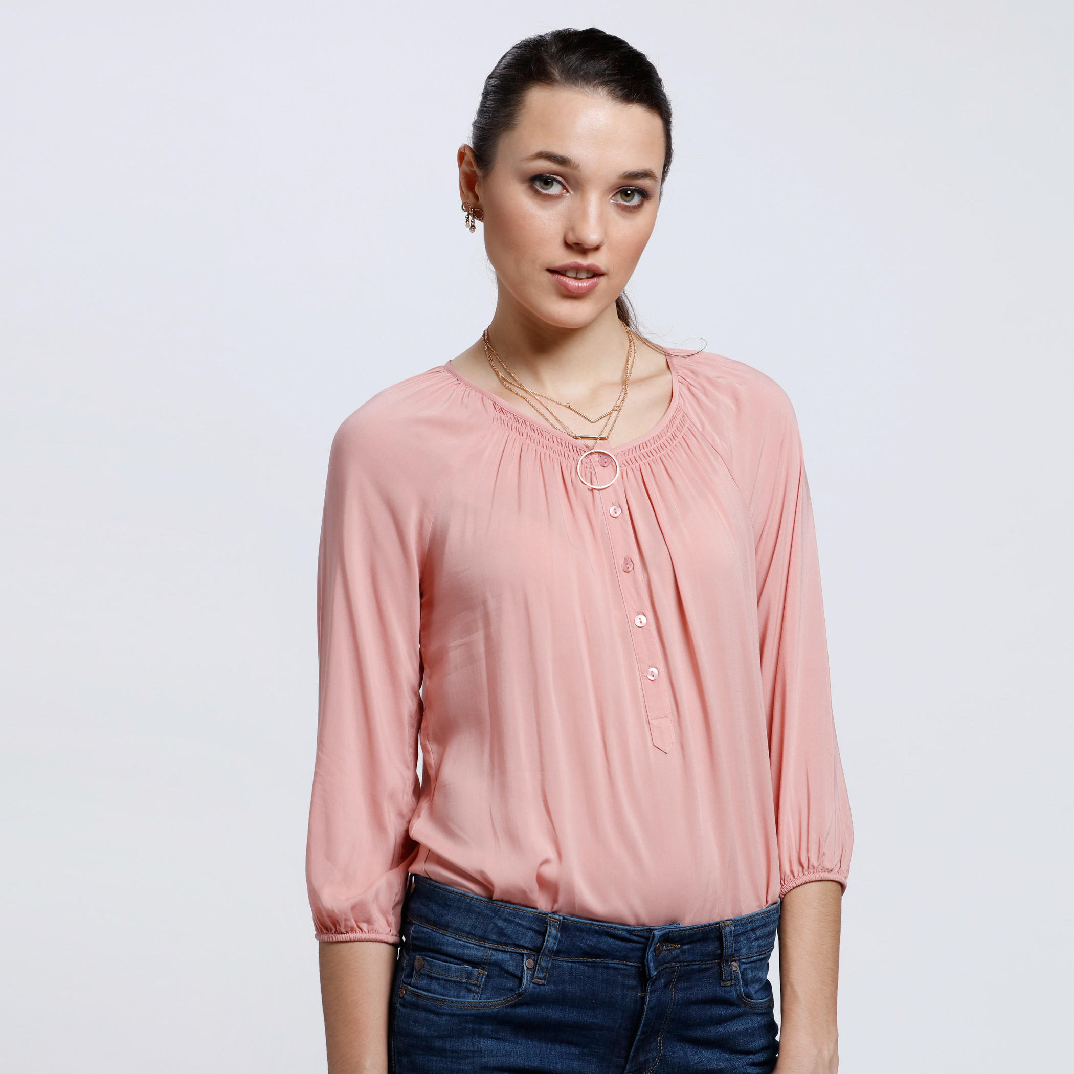 Round Neck Top with 3/4 Sleeves-women-clothing-tshirts-image-1