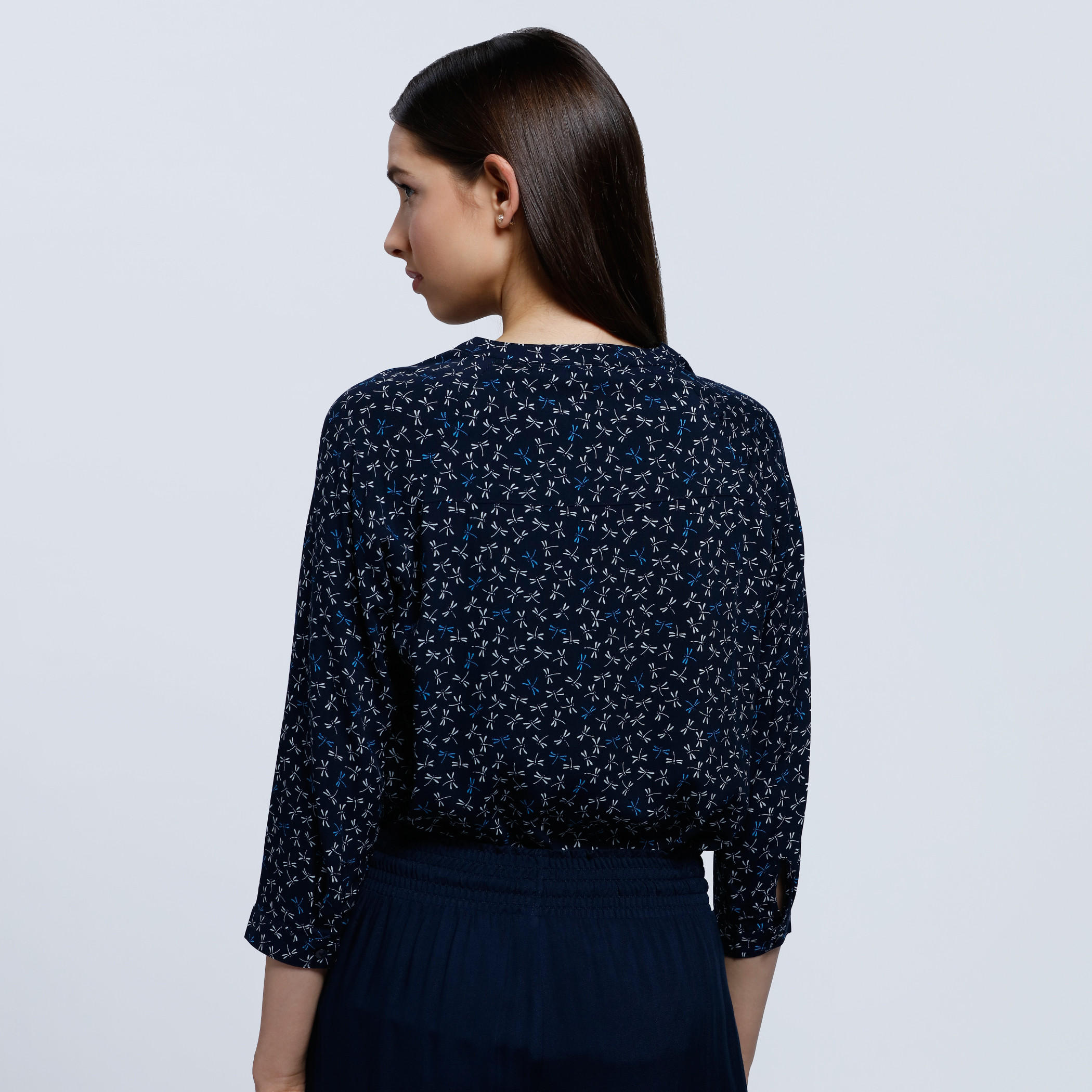 Printed Top with Mandarin Collar and Long Sleeves-women-clothing-shirtsandblouses-blouses-image-2