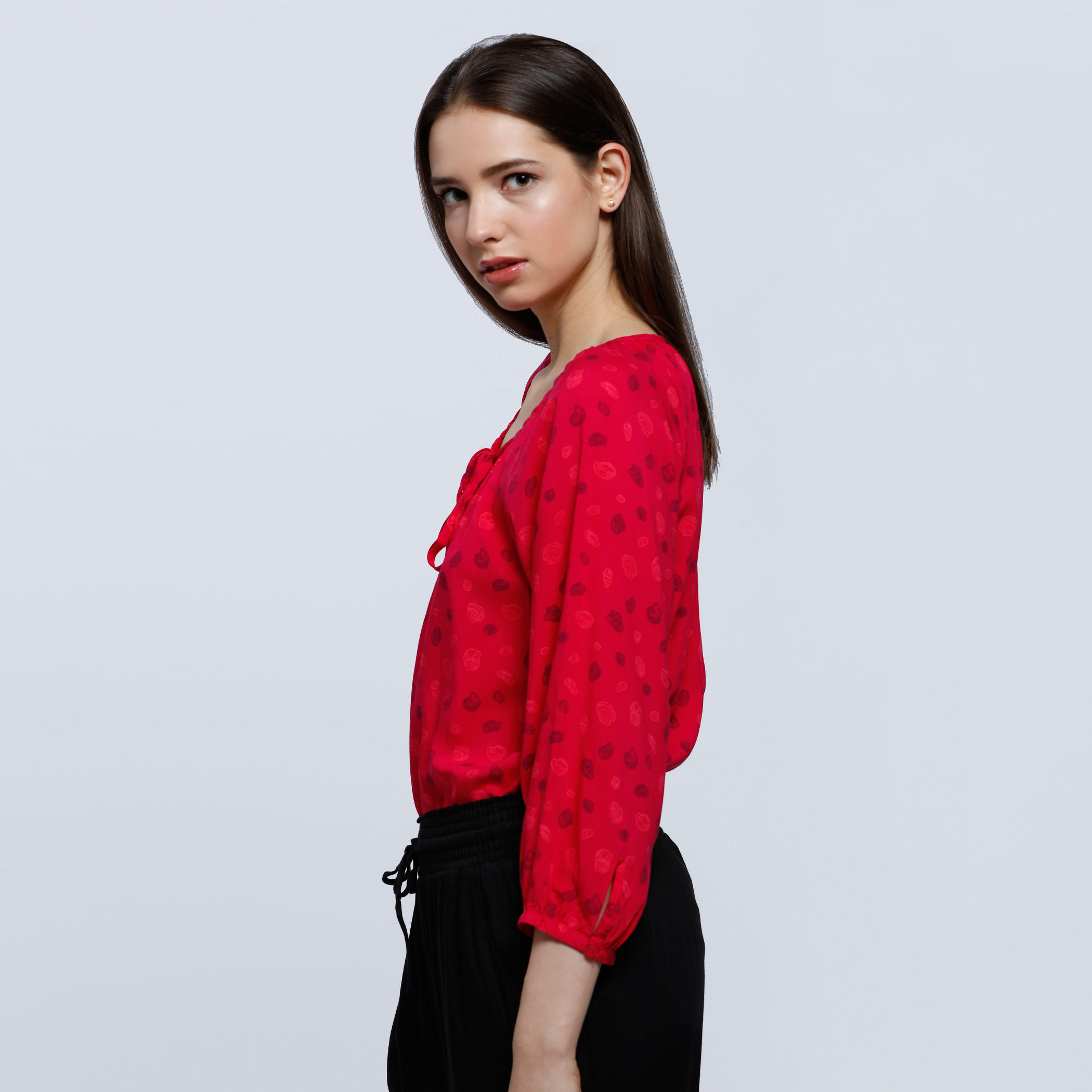 Printed Top with Tie-Up Collar and Long Sleeves-women-clothing-shirtsandblouses-blouses-image-3