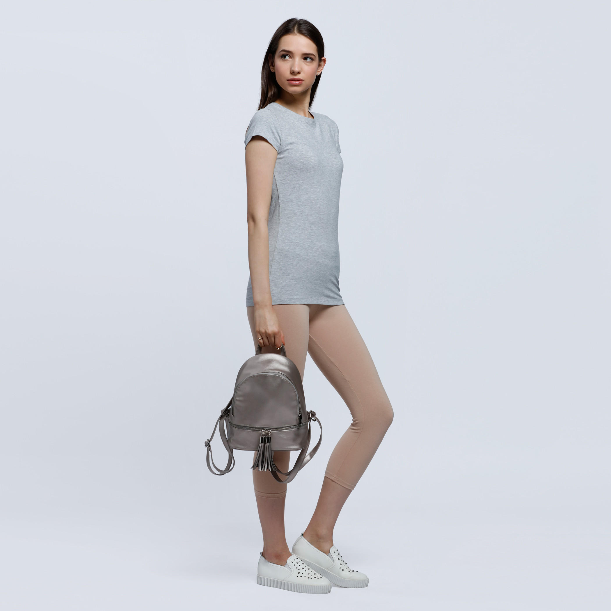 Melange T-Shirt with Round Neck and Short Sleeves-women-clothing-tshirts-image-5
