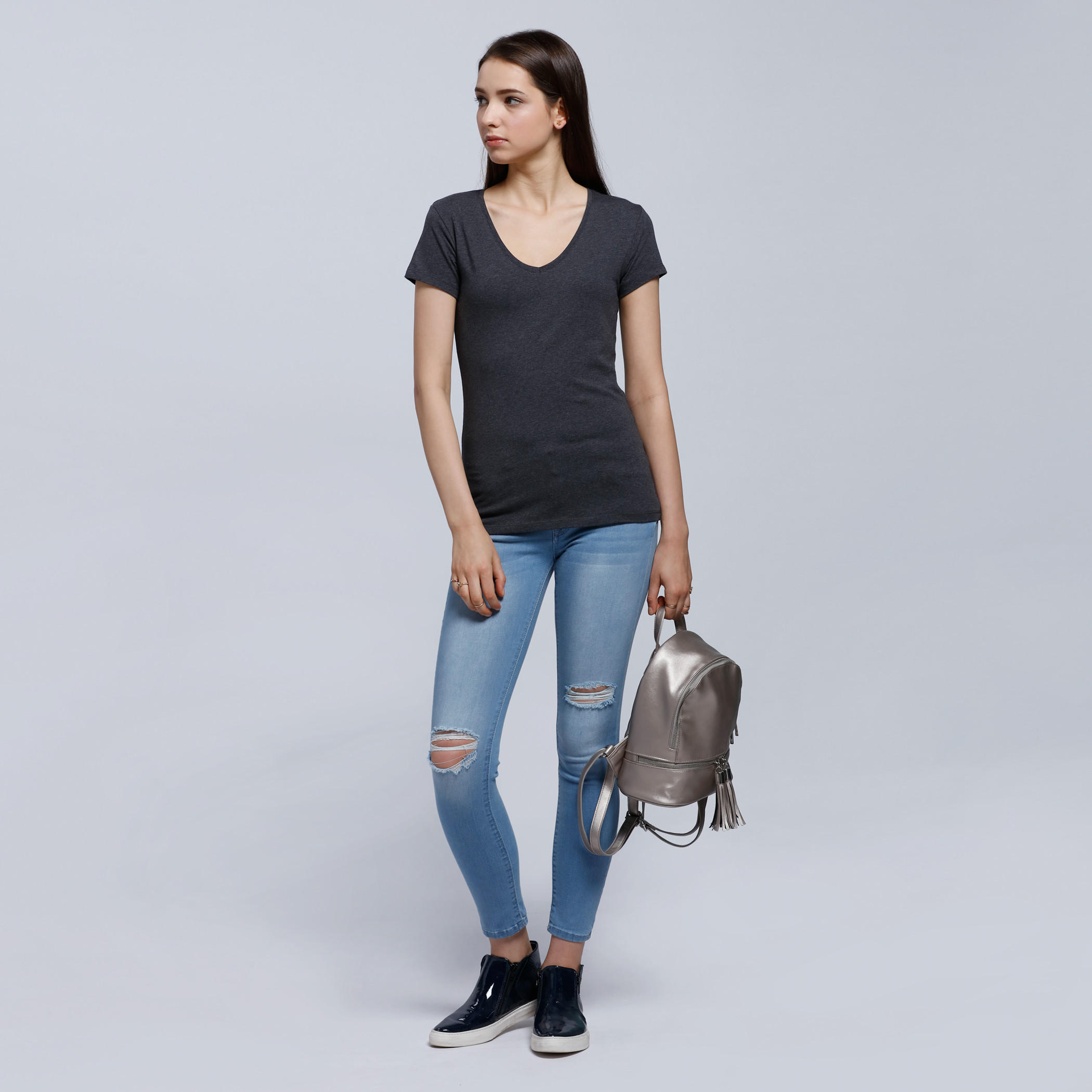 V-Neck T-Shirt with Short Sleeves -women-clothing-tshirts-image-5