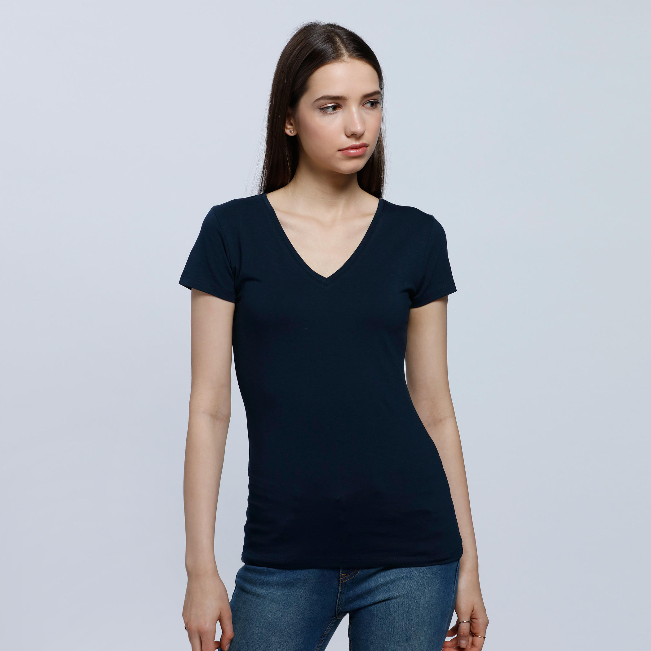 Melange T-Shirt with V-Neck and Short Sleeves-women-clothing-tshirts-image-1