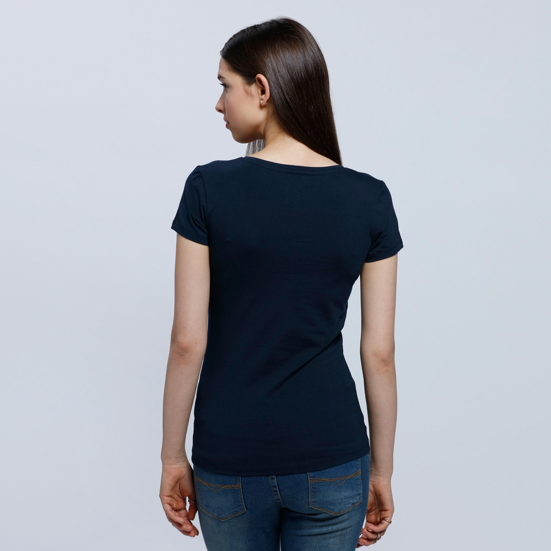 Melange T-Shirt with V-Neck and Short Sleeves-women-clothing-tshirts-image-2