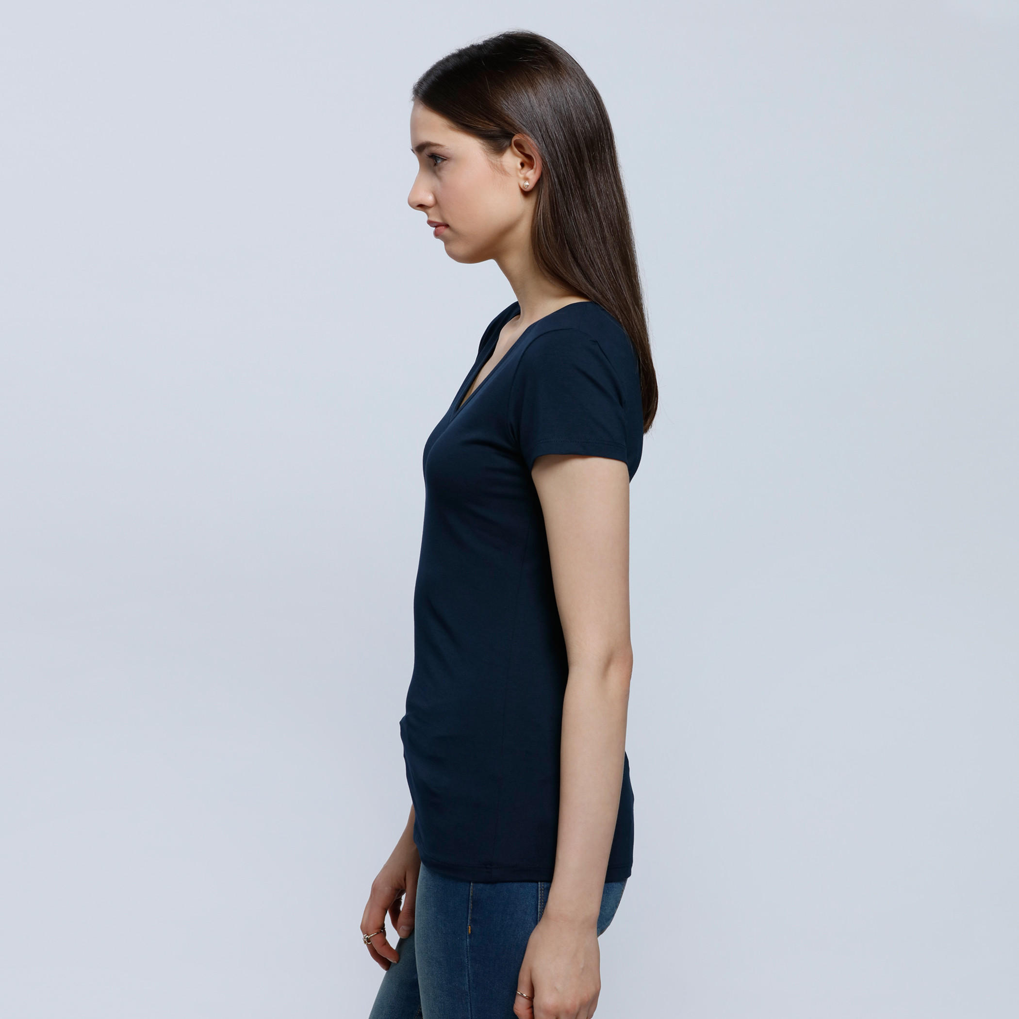 Melange T-Shirt with V-Neck and Short Sleeves-women-clothing-tshirts-image-3
