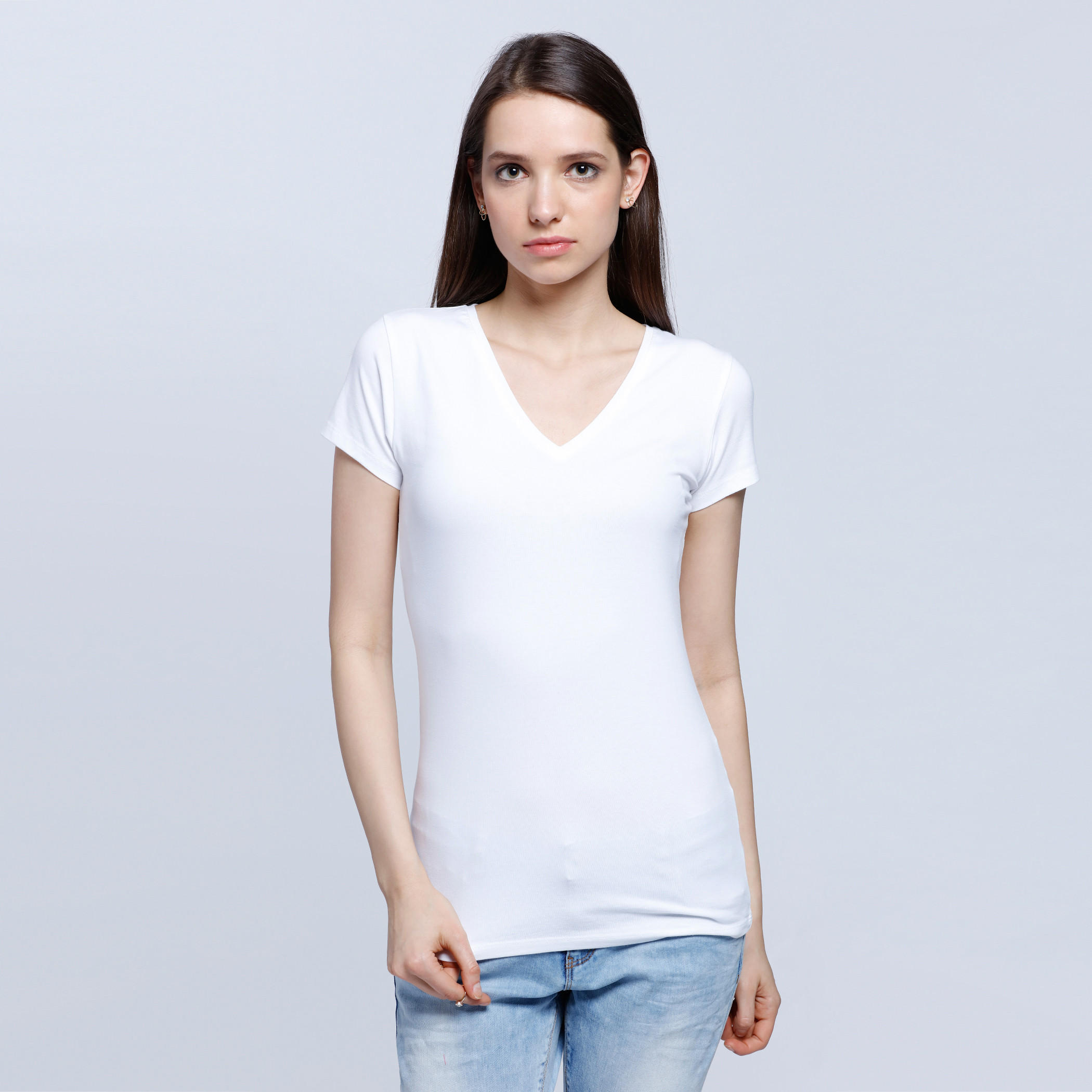 Solid V-neck T-shirt-women-clothing-tshirts-image-1