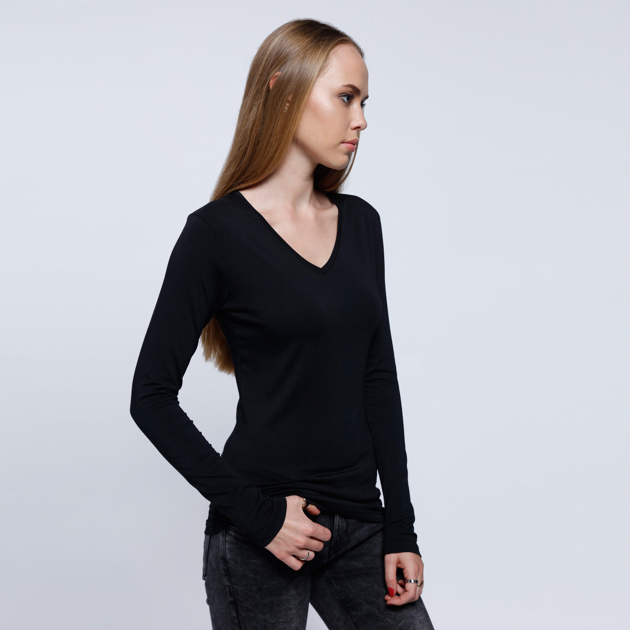 V-Neck Top with Long Sleeves-women-clothing-tshirts-image-3