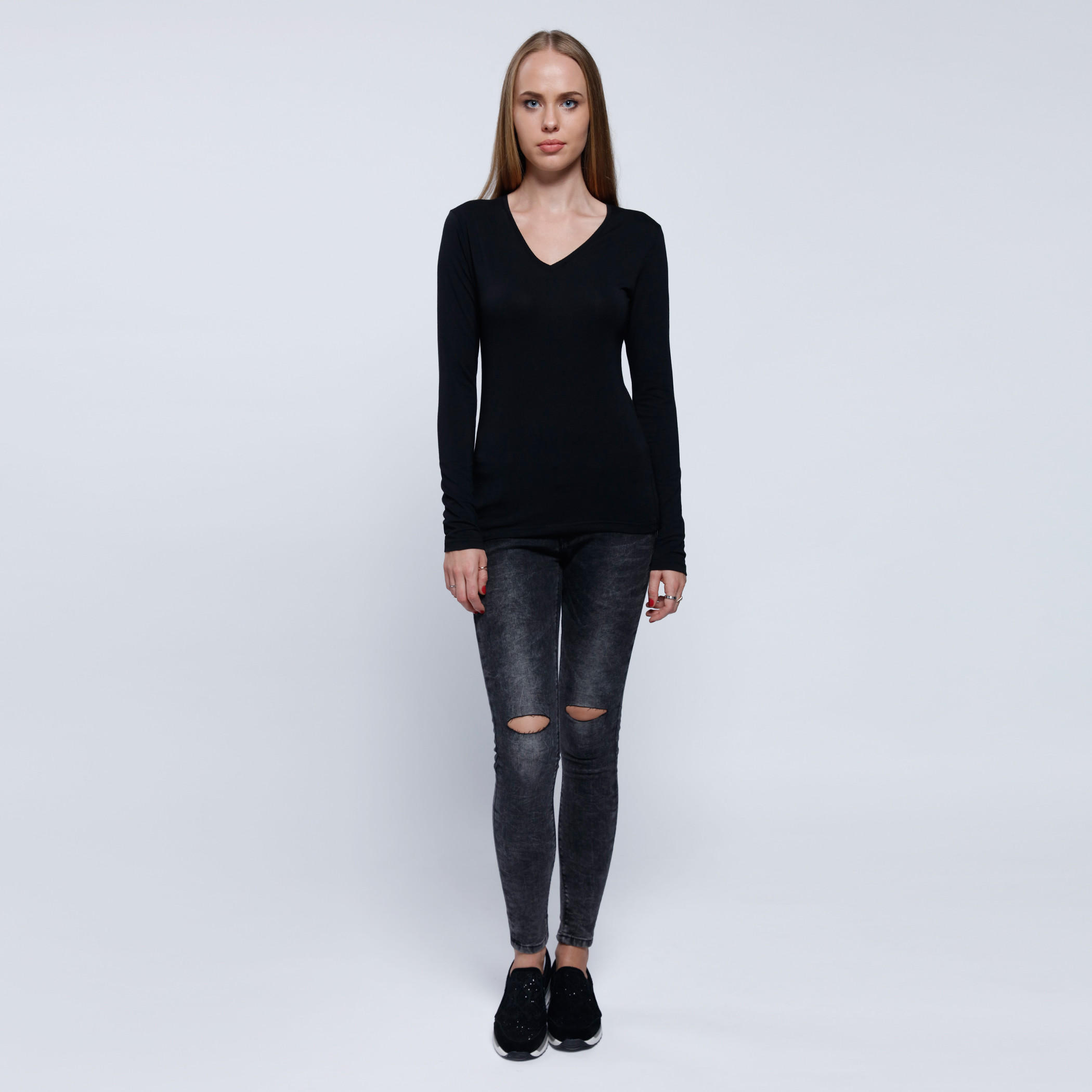 V-Neck Top with Long Sleeves-women-clothing-tshirts-image-5