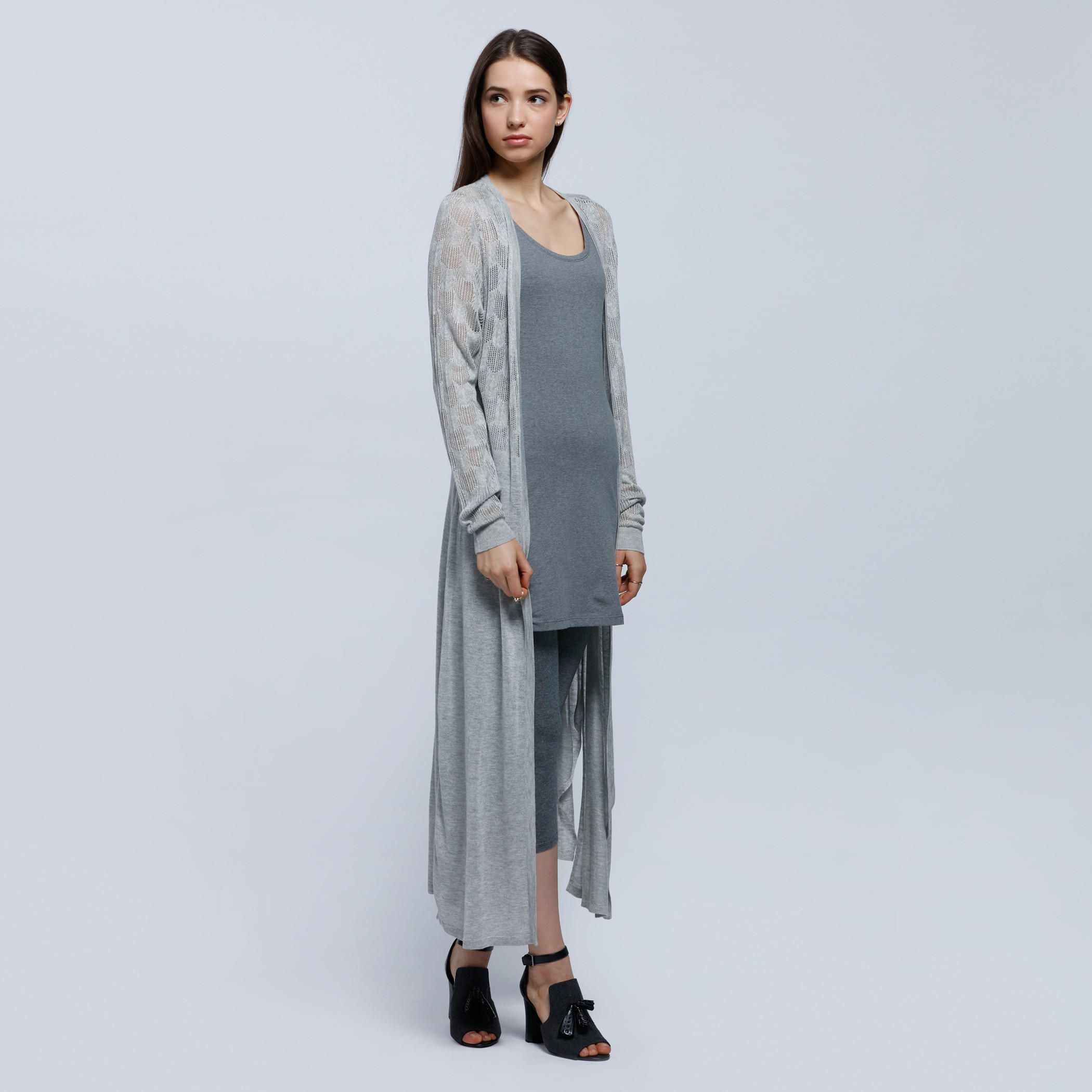Melange Sleeveless Long Vest with Scoop Neck-women-clothing-tshirts-image-1