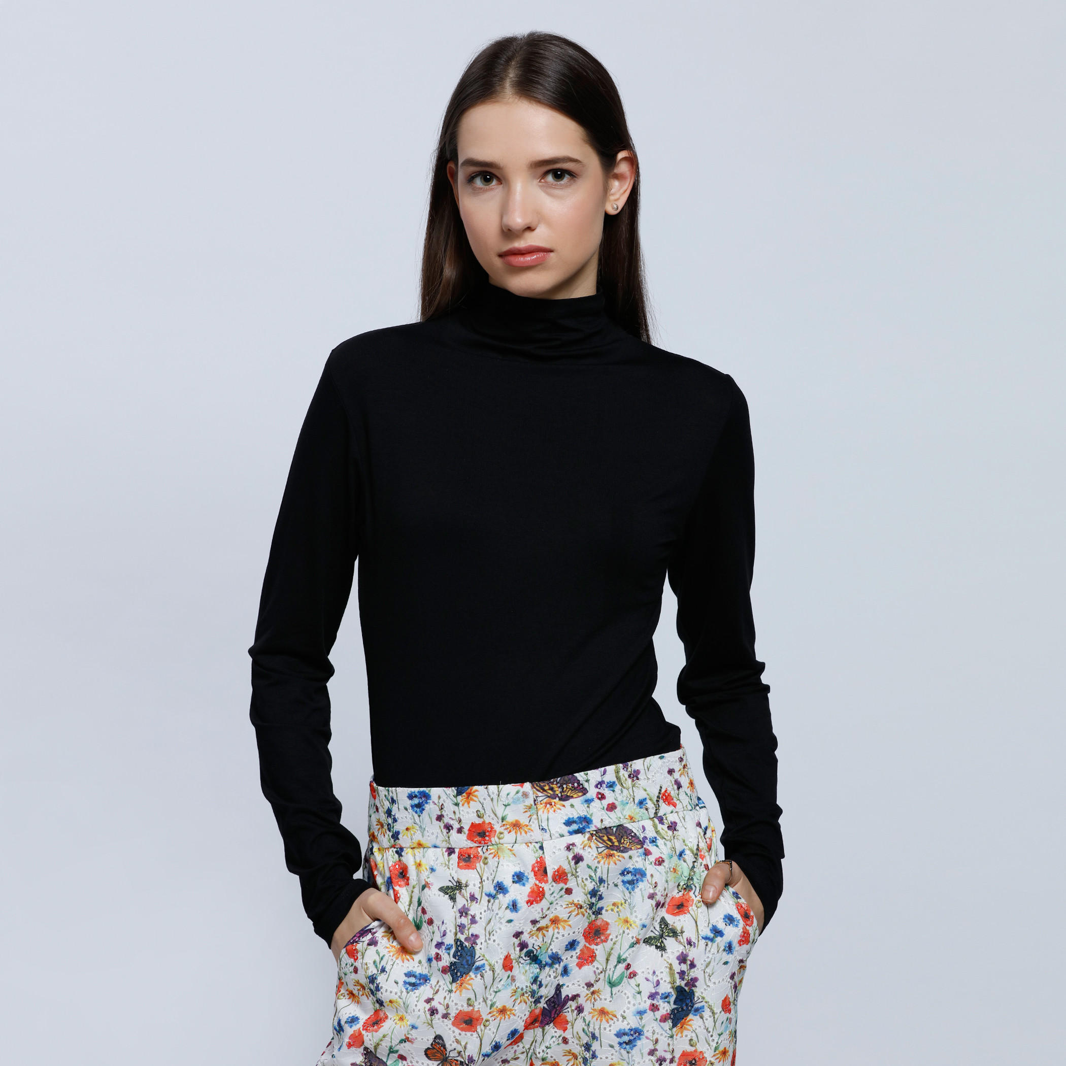Embroidered T-Shirt with Long Sleeves and Turtle Neck-women-clothing-tshirts-image-1