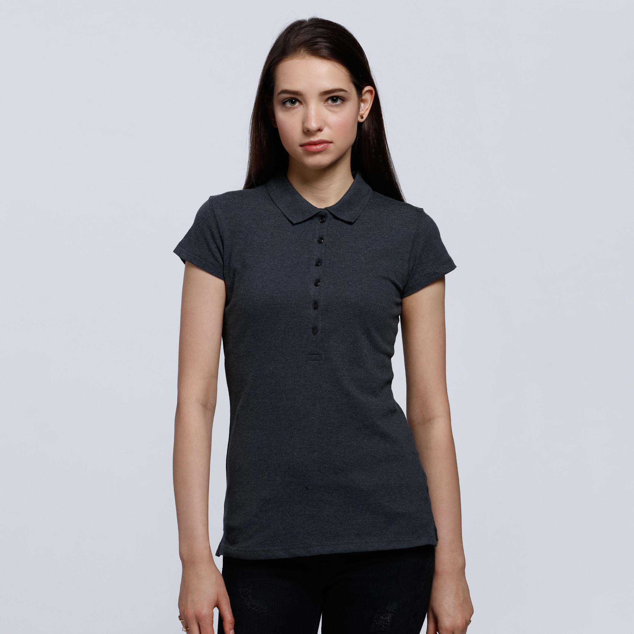 Polo Neck T-Shirt with Short Sleeves -women-clothing-tshirts-image-1