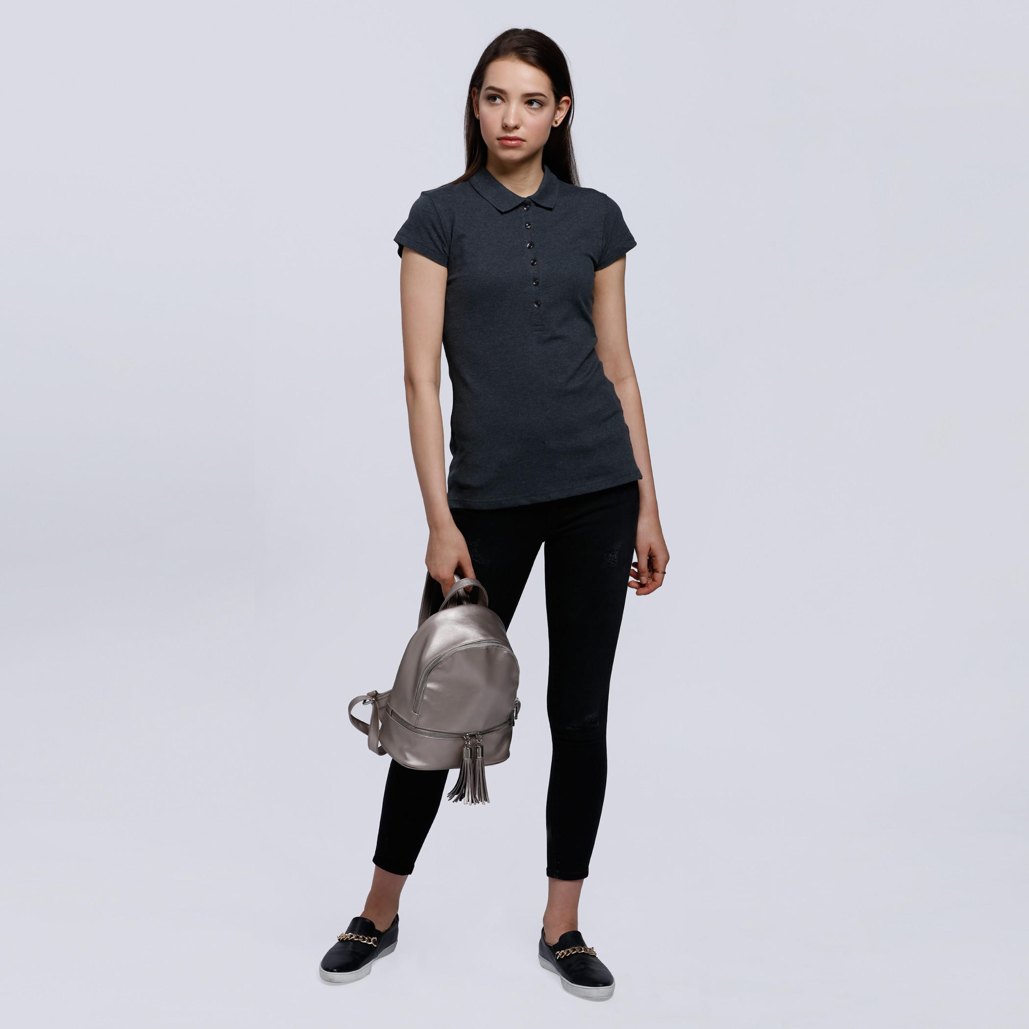 Polo Neck T-Shirt with Short Sleeves -women-clothing-tshirts-image-5