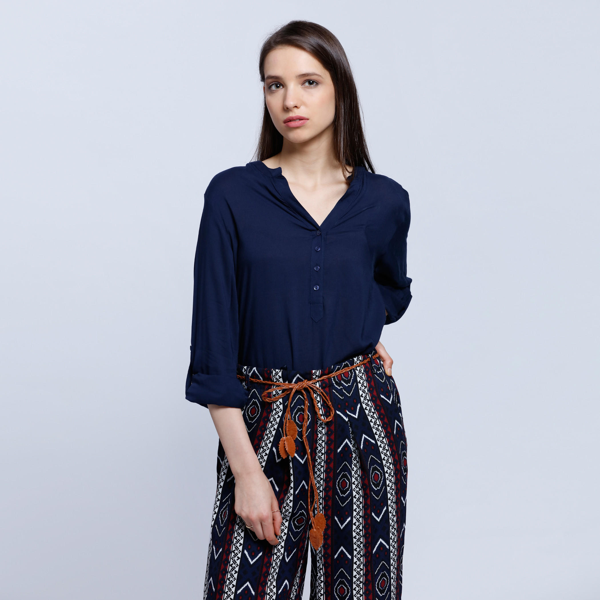 Solid Top with Roll-up Sleeves-women-clothing-shirtsandblouses-blouses-image-1