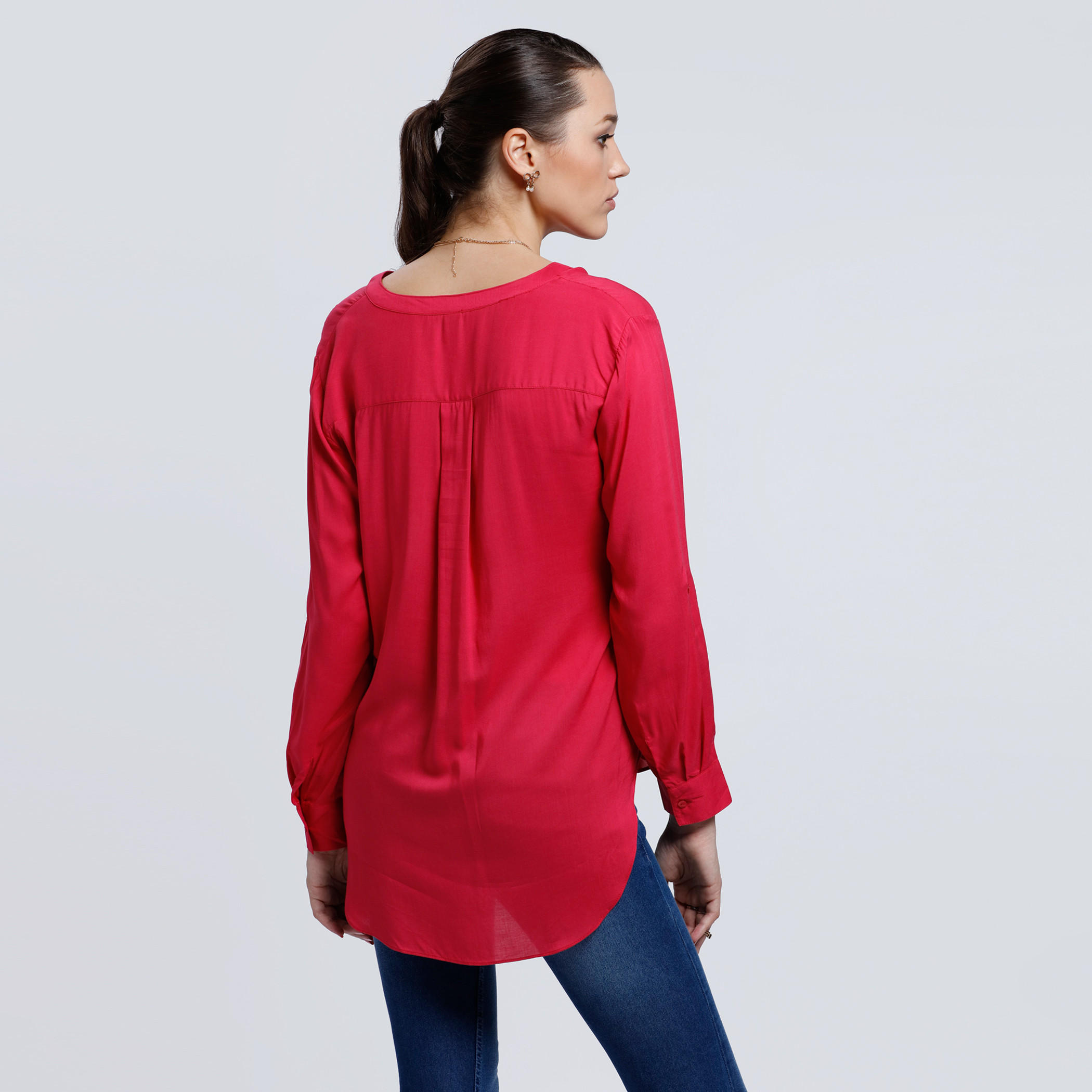 Roll Up Sleeves Top with High Low Hem-women-clothing-shirtsandblouses-blouses-image-2