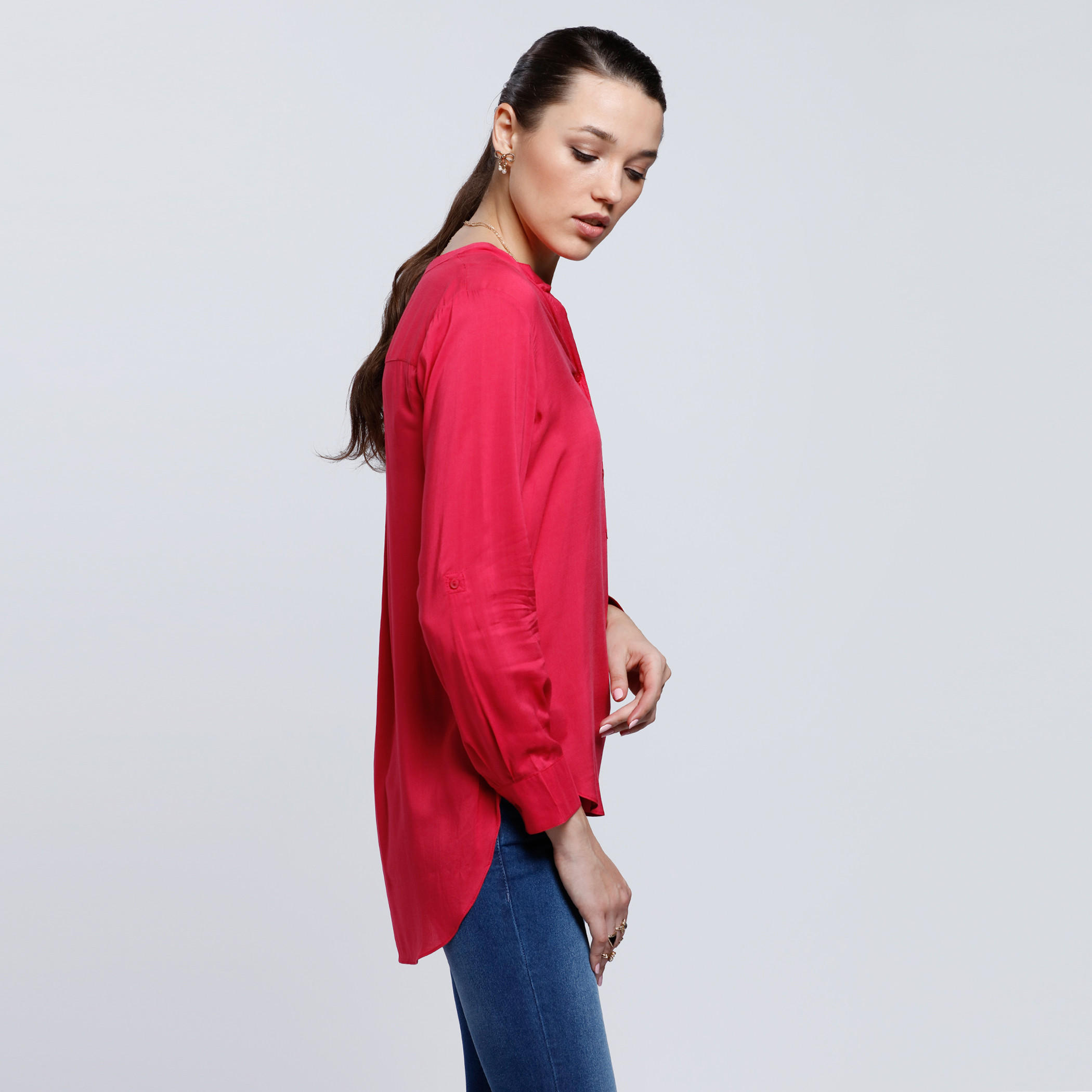 Roll Up Sleeves Top with High Low Hem-women-clothing-shirtsandblouses-blouses-image-3