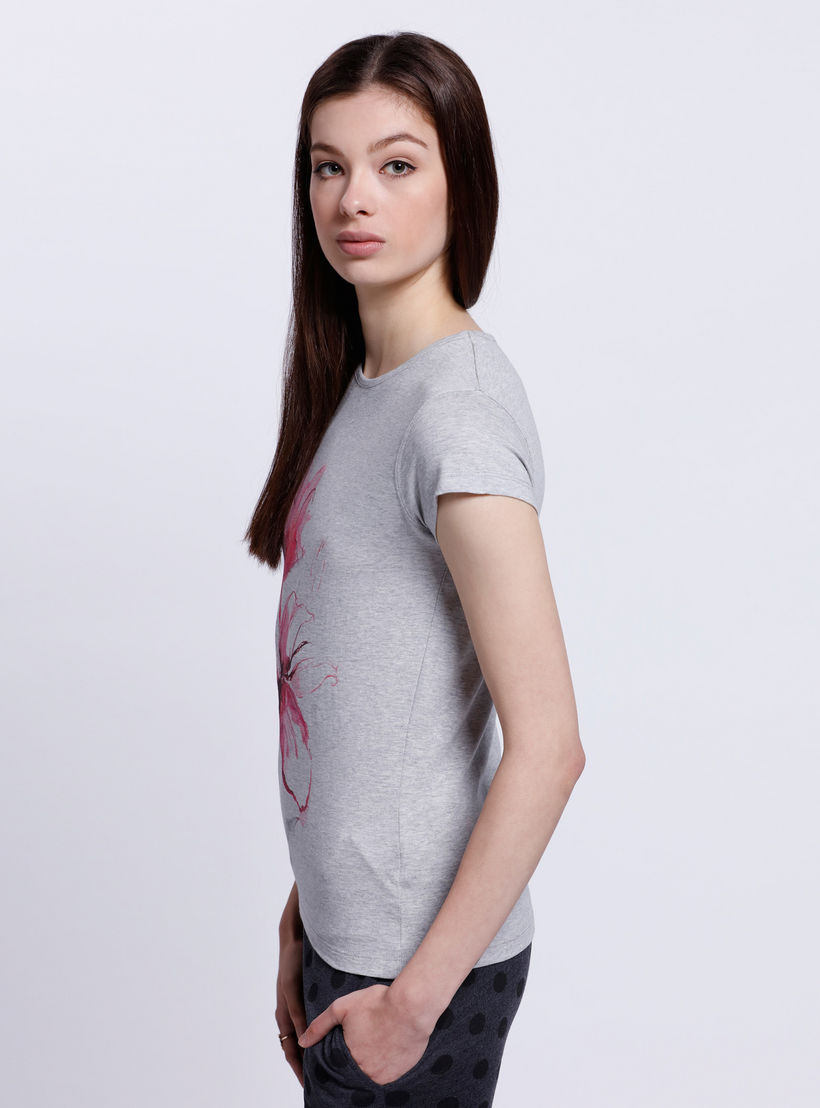 Floral Print T-Shirt with Short Sleeves-women-clothing-tshirts-image-3