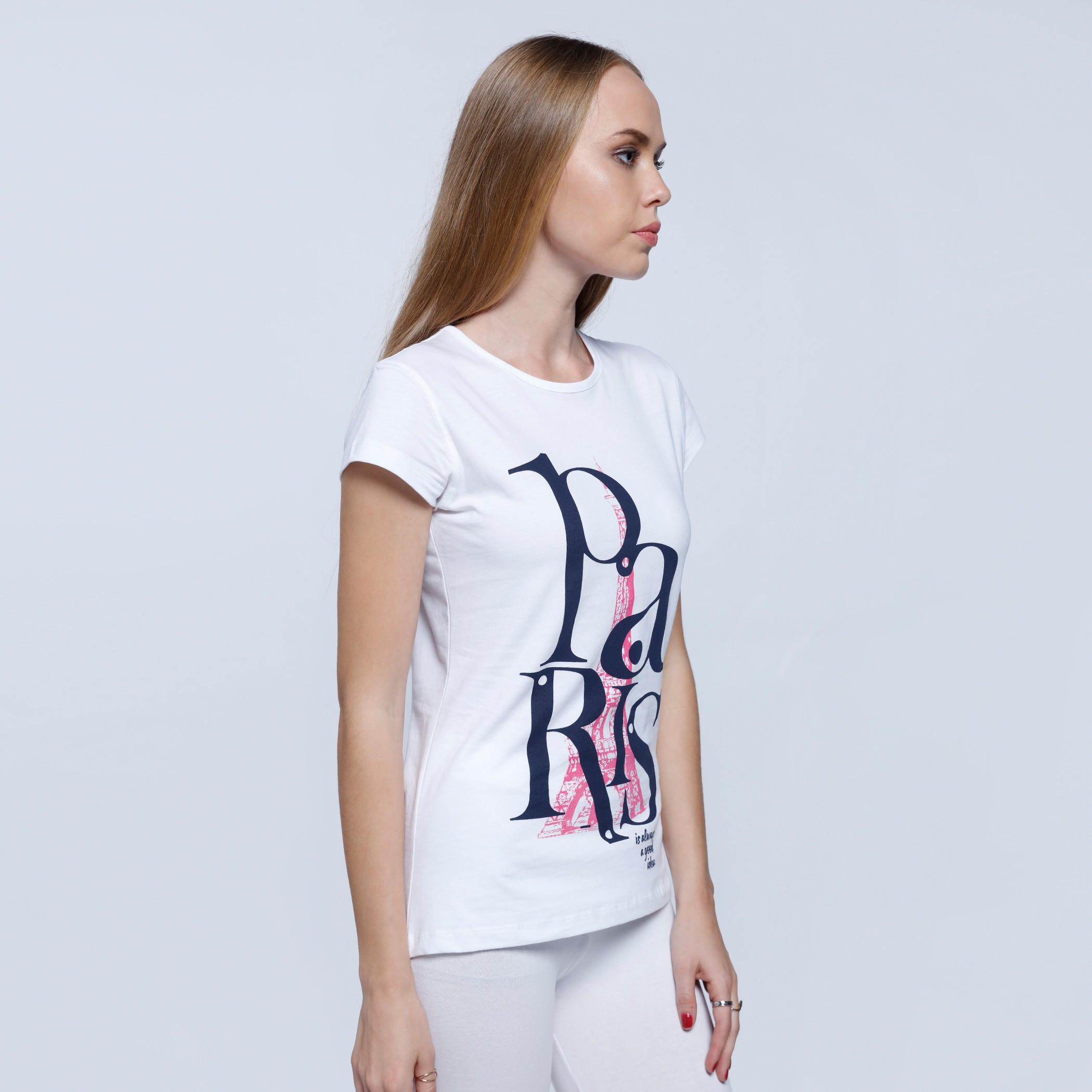 Printed Round Neck T-Shirt with Short Sleeves-women-clothing-tshirts-image-3