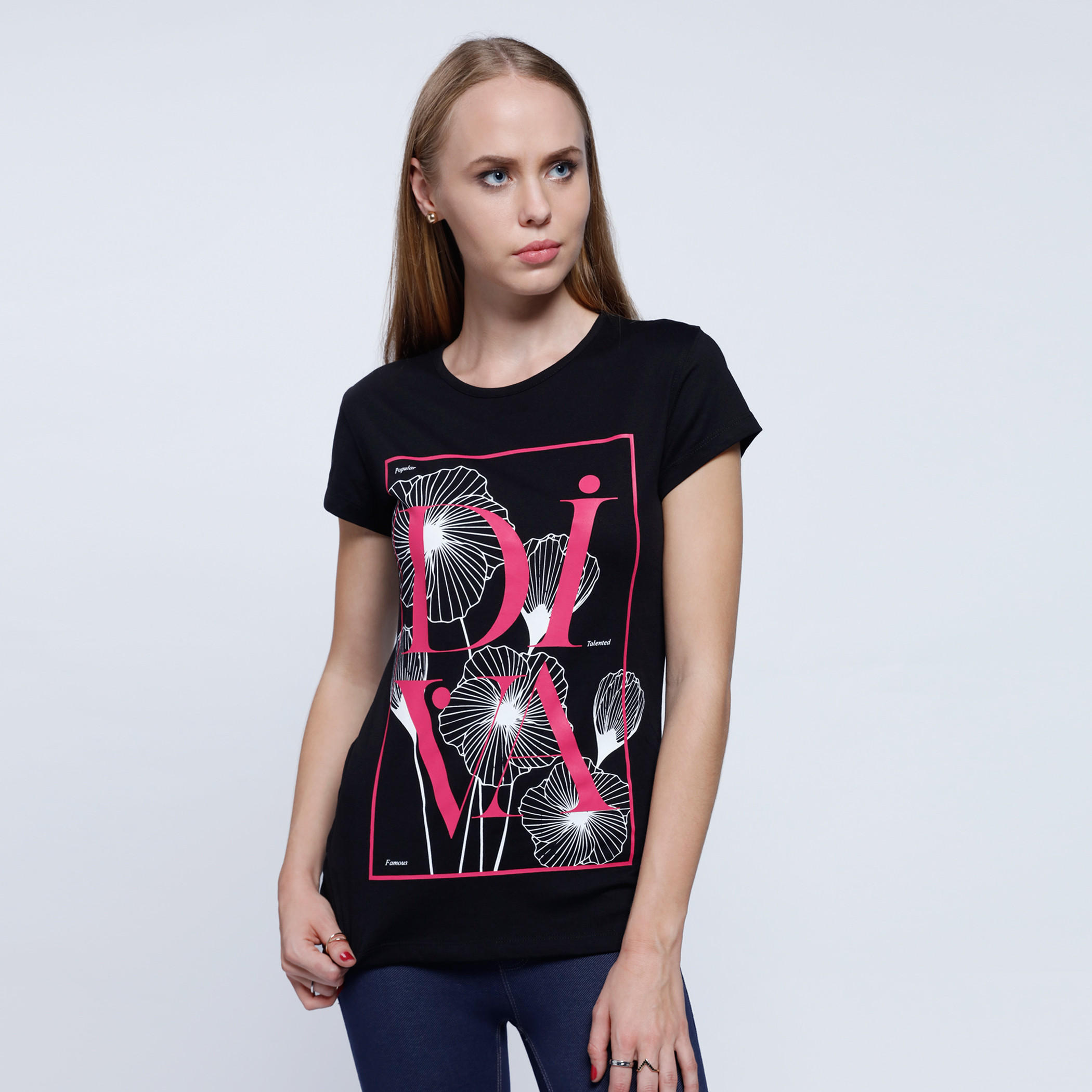 Printed Round Neck T-Shirt with Short Sleeves-women-clothing-tshirts-image-1