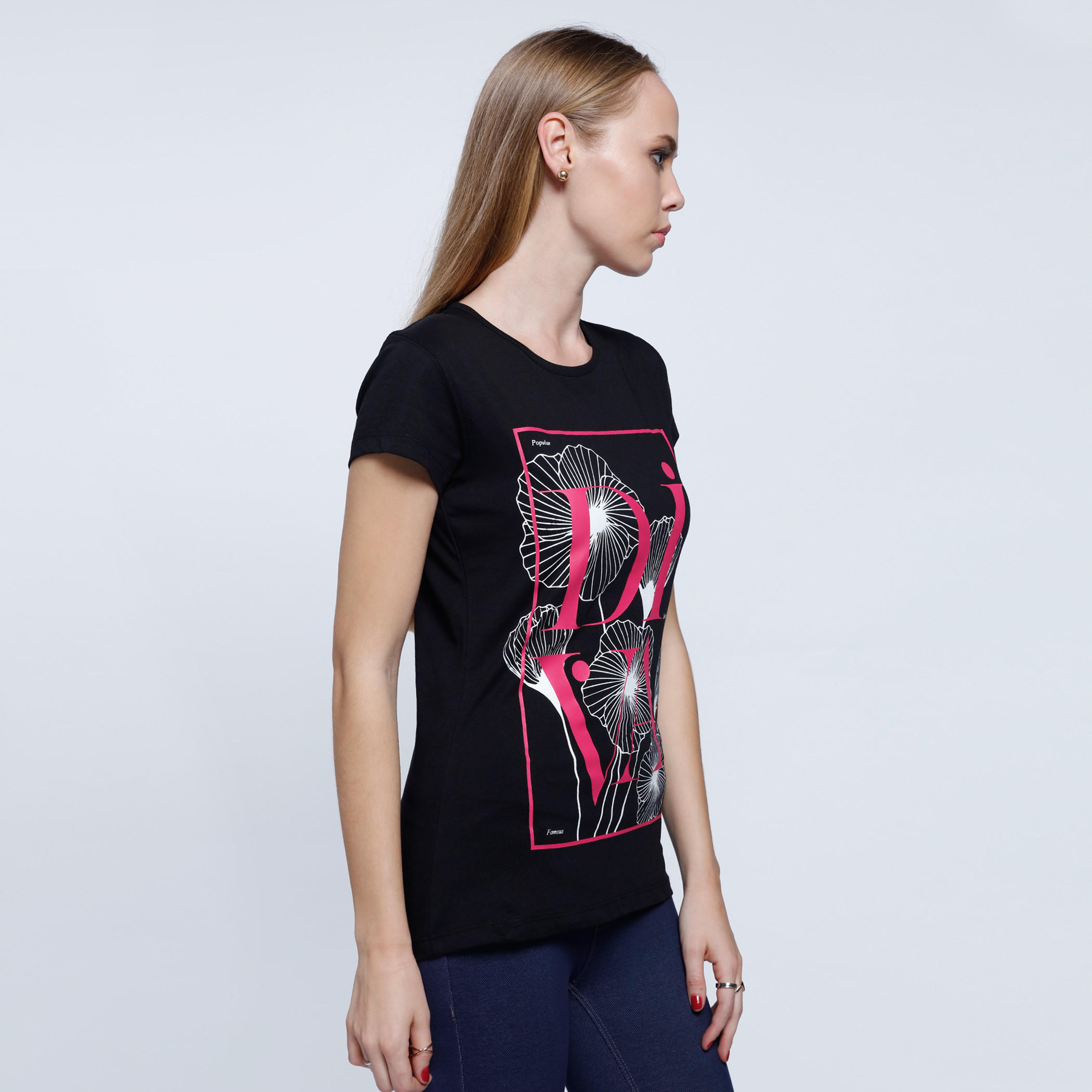 Printed Round Neck T-Shirt with Short Sleeves-women-clothing-tshirts-image-3