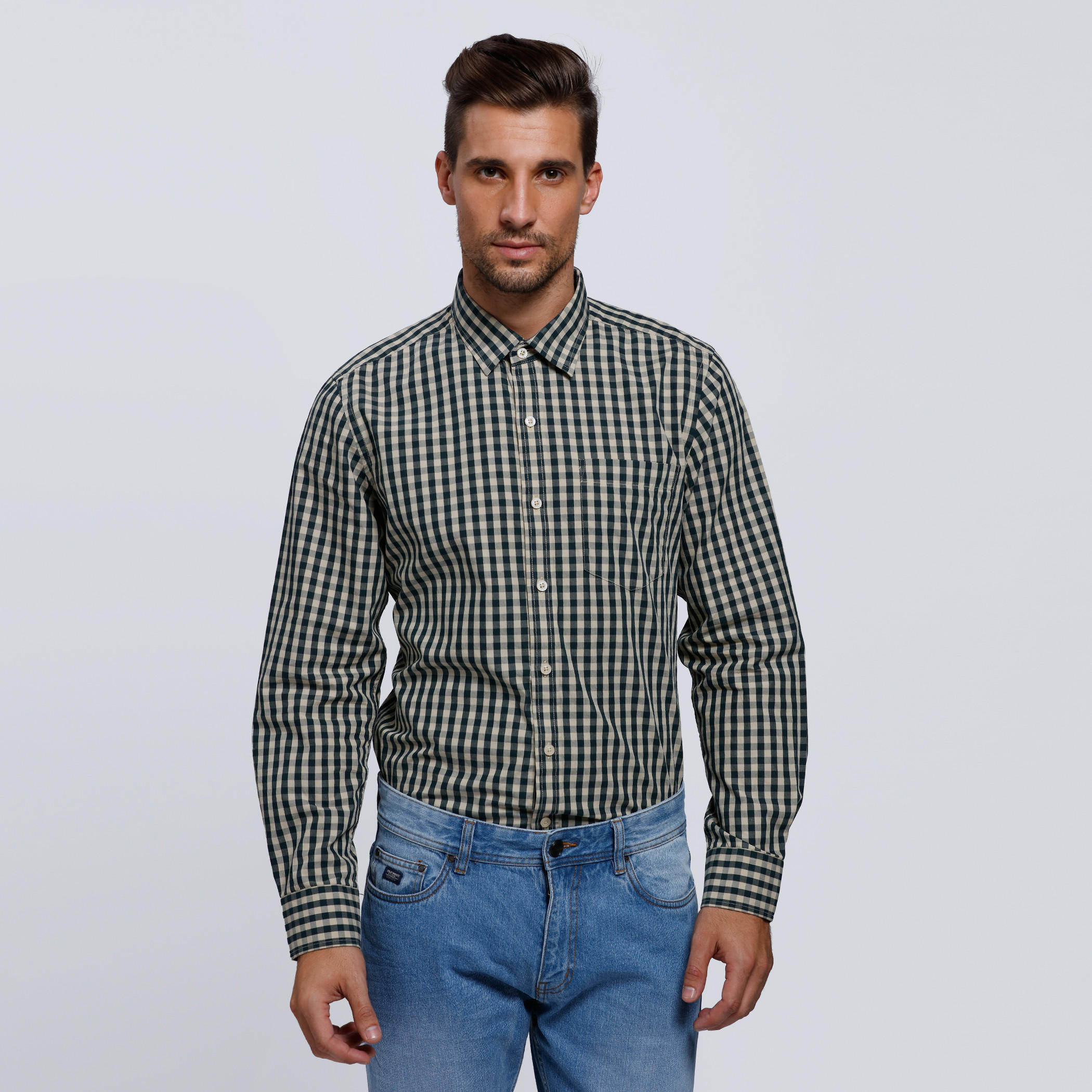 Chequered Shirt with Complete Placket and Long Sleeves-men-clothing-shirts-image-1