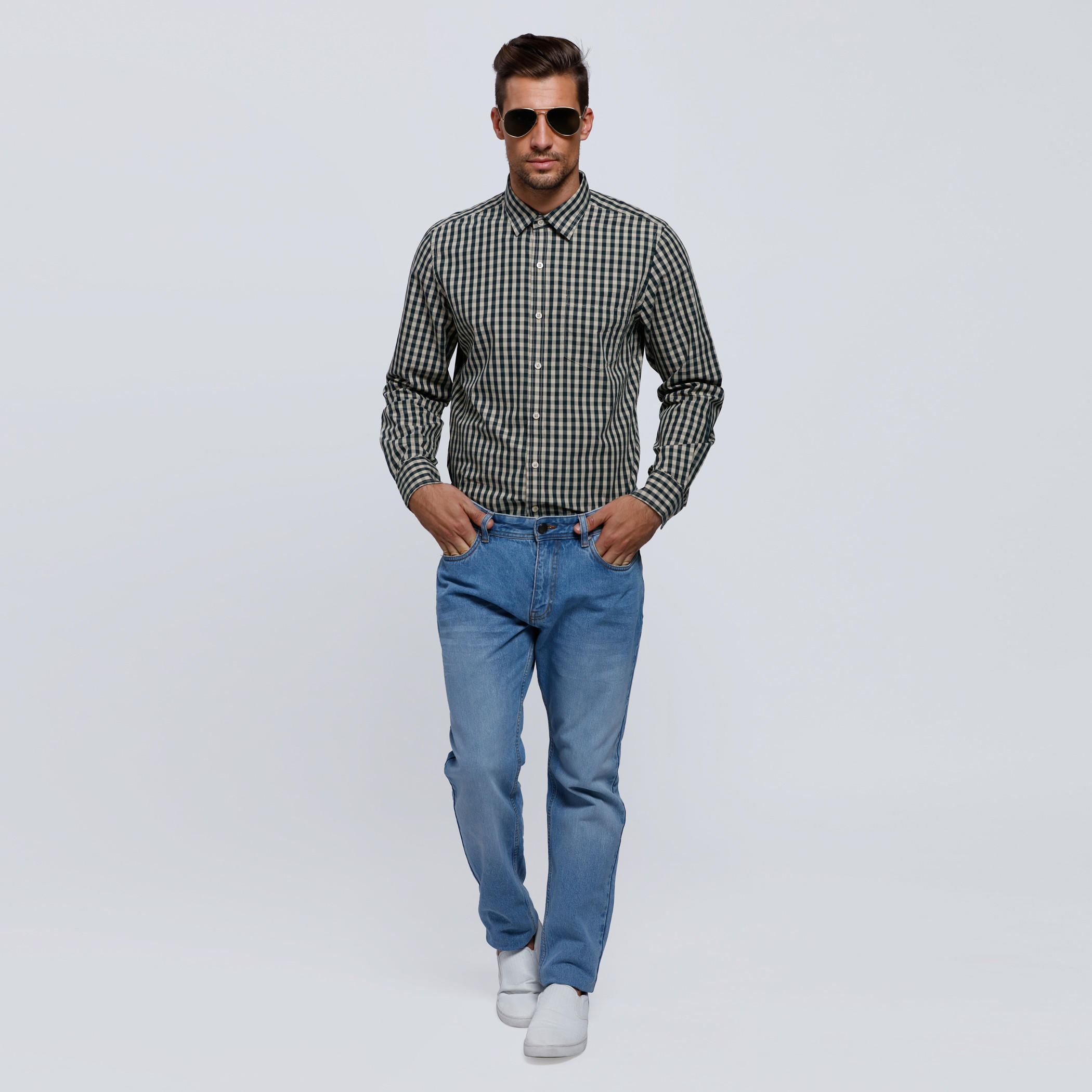 Chequered Shirt with Complete Placket and Long Sleeves-men-clothing-shirts-image-5