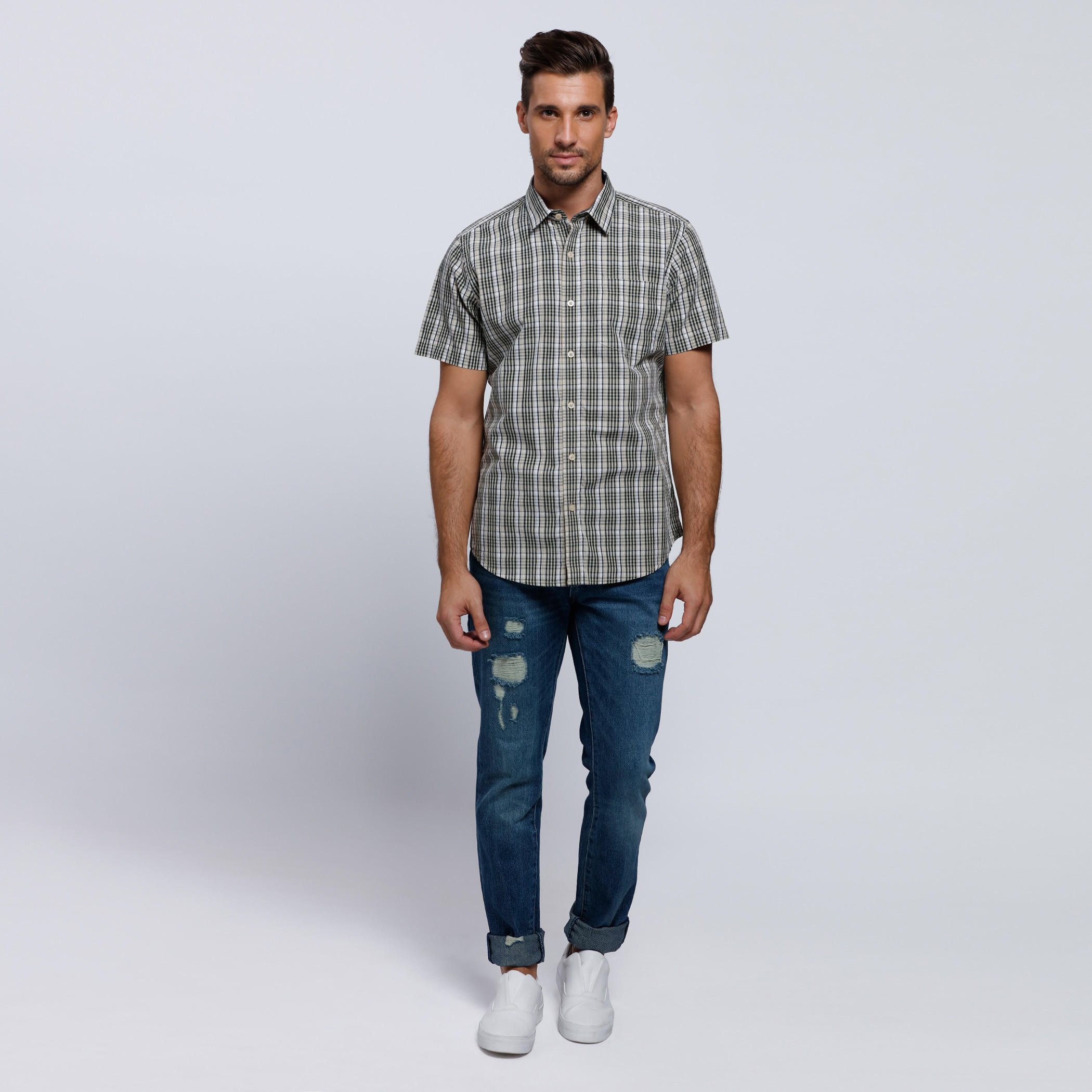 Chequered Shirt with Short Sleeves-men-clothing-shirts-image-1