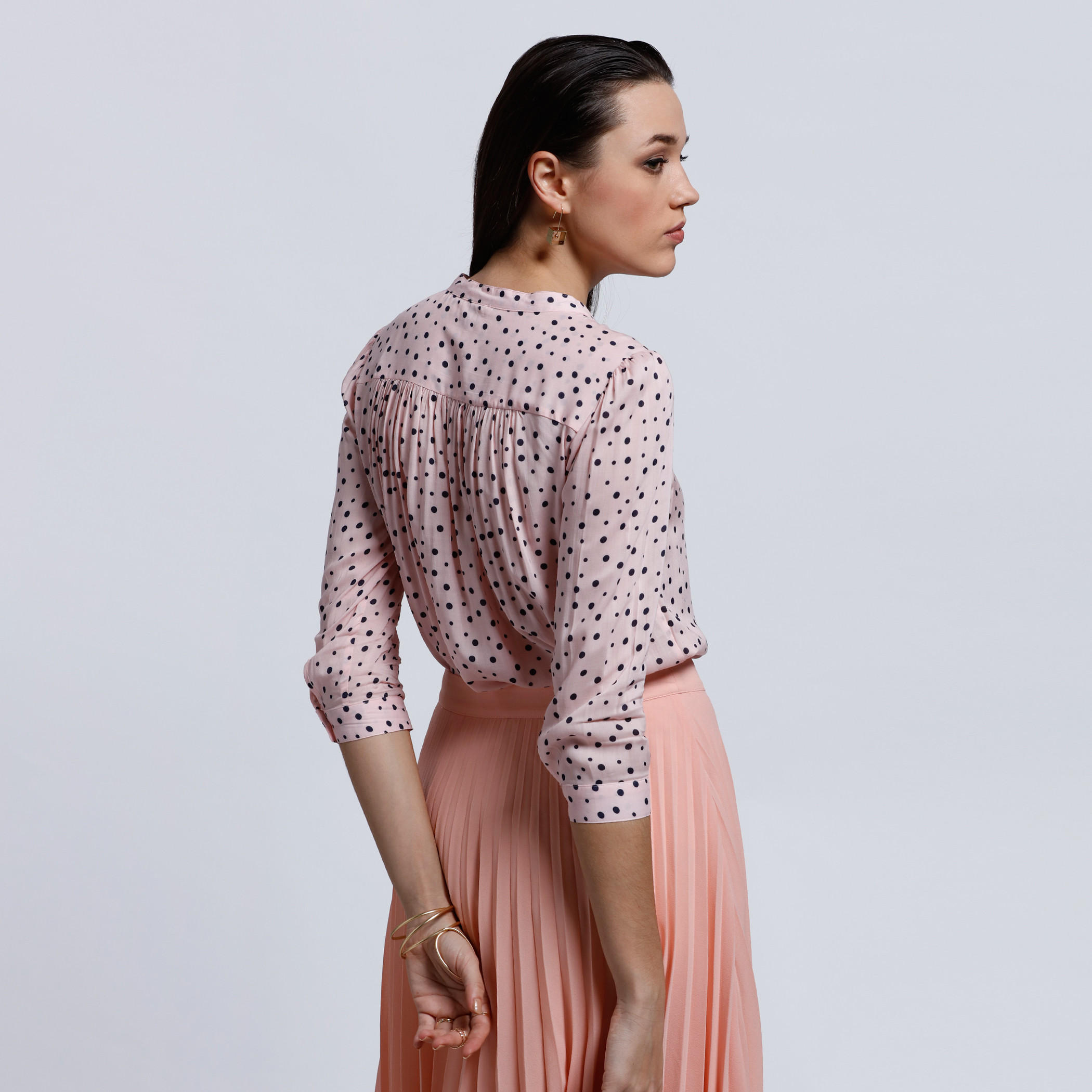 Printed Shirt with 3/4 Sleeves and Mandarin Collar -women-clothing-shirtsandblouses-blouses-image-2