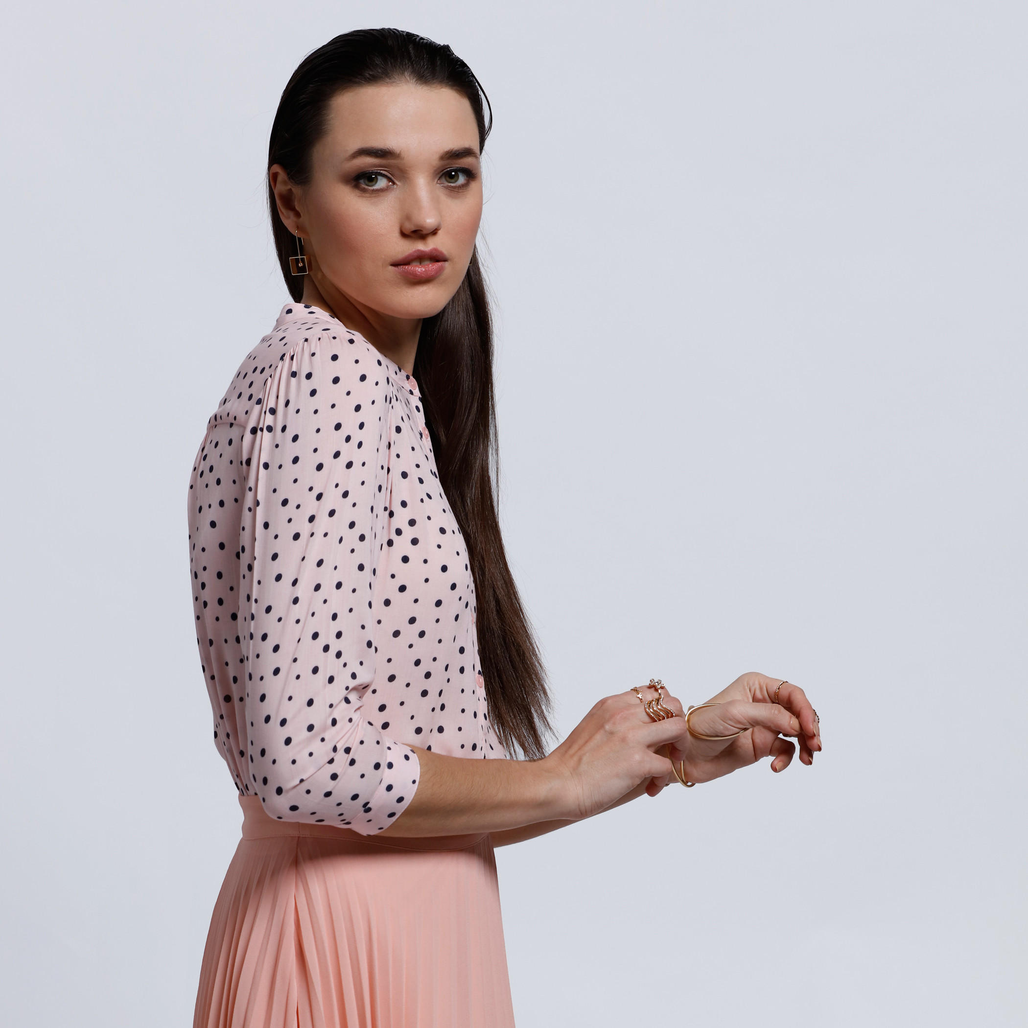 Printed Shirt with 3/4 Sleeves and Mandarin Collar -women-clothing-shirtsandblouses-blouses-image-3