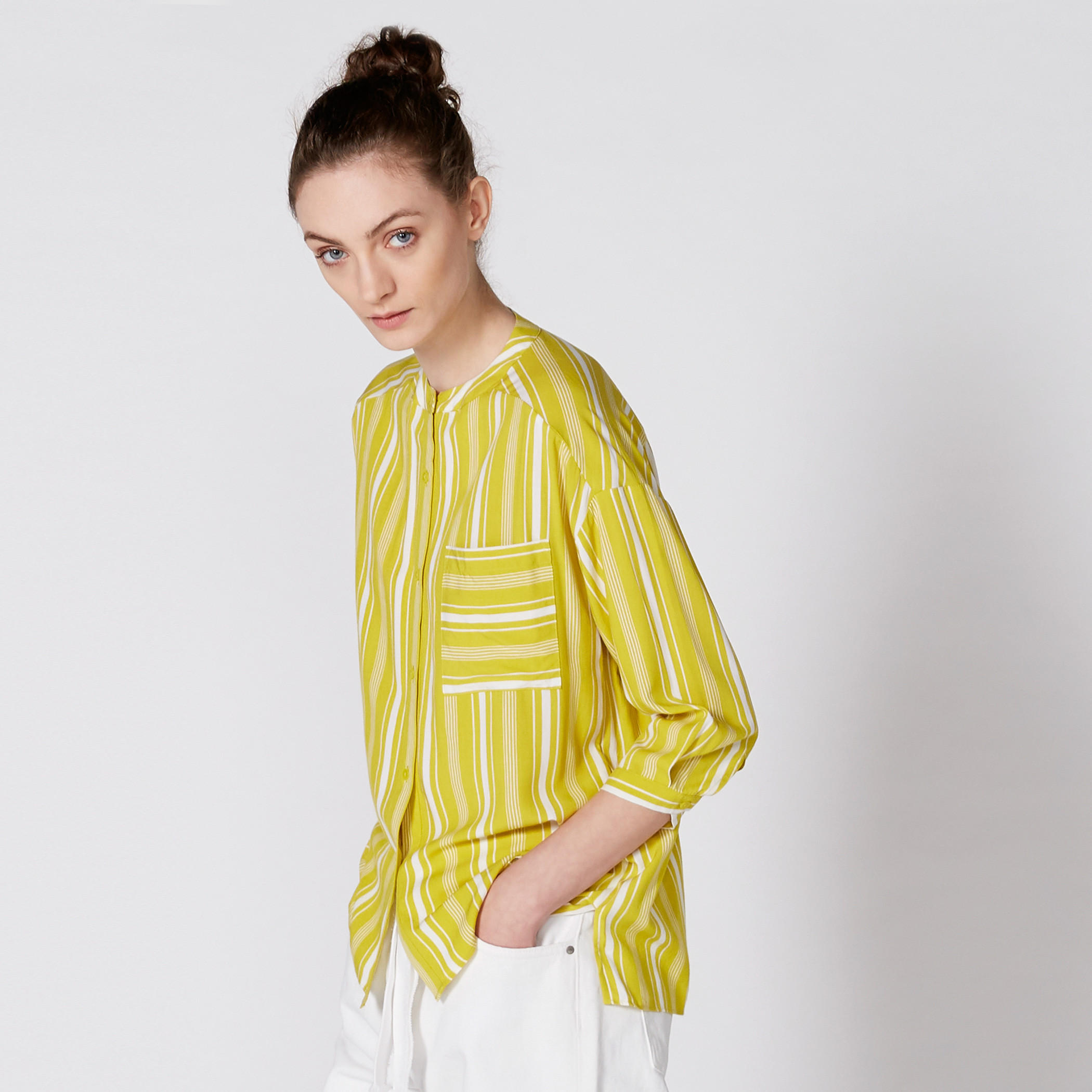 قميص مقلّم بأكمام 3/4-women-clothing-shirtsandblouses-shirts-image-2