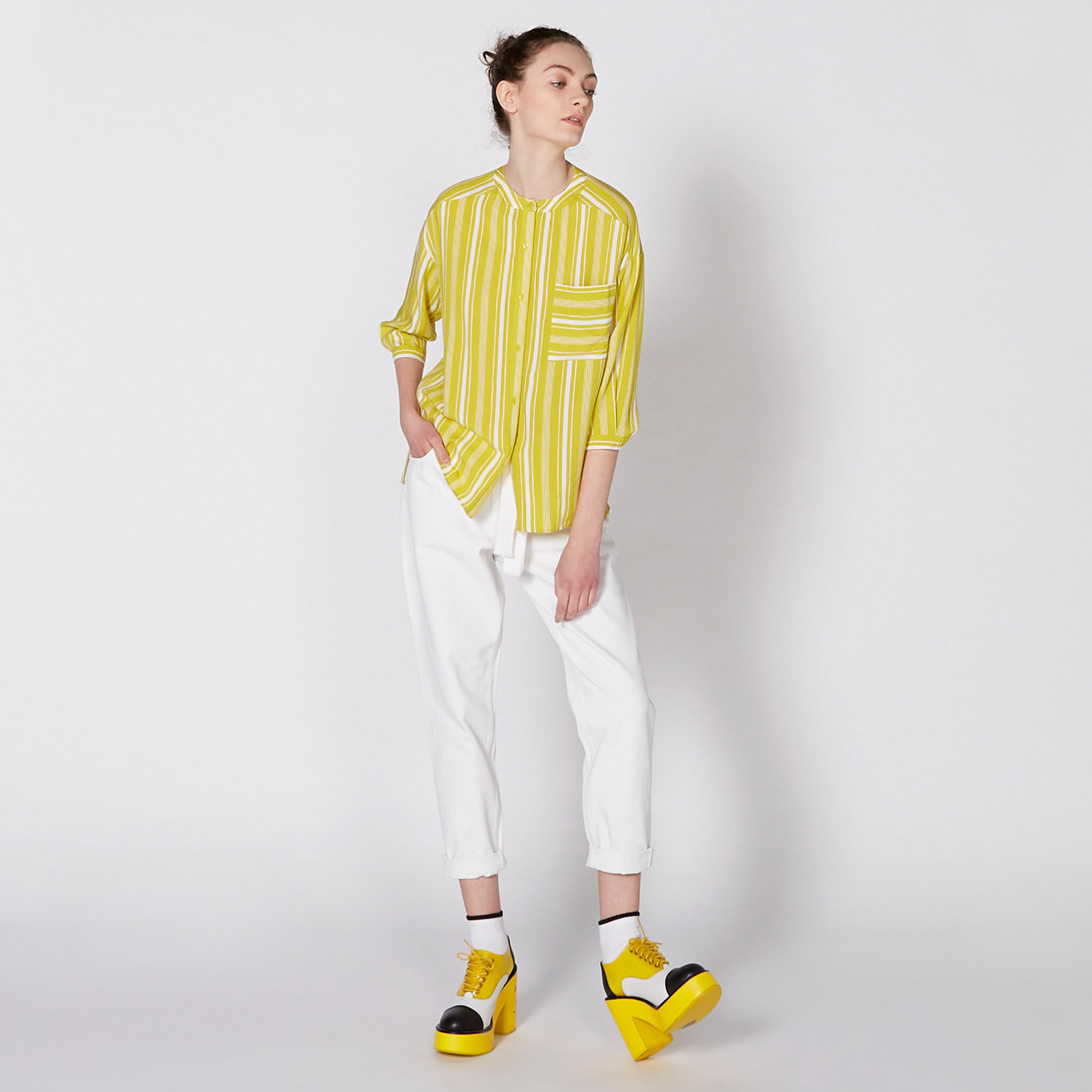 قميص مقلّم بأكمام 3/4-women-clothing-shirtsandblouses-shirts-image-1