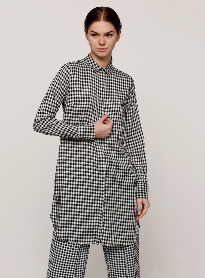 قميص كاروهات طويل بأكمام طويلة وجيب-women-clothing-shirtsandblouses-shirts-image-1