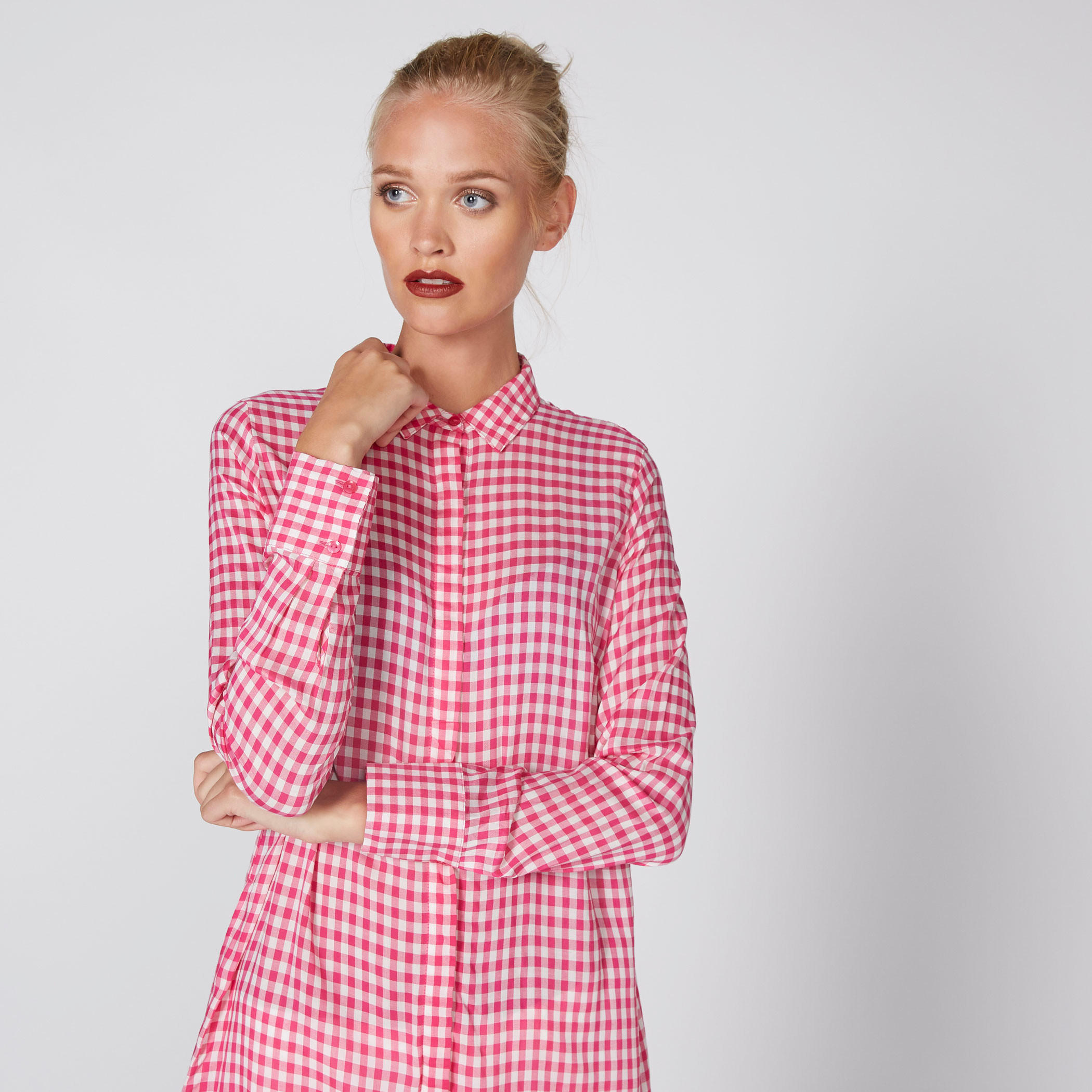 قميص كاروهات بأكمام طويلة ووصلة أزرار مخفيّة-women-clothing-shirtsandblouses-shirts-image-2