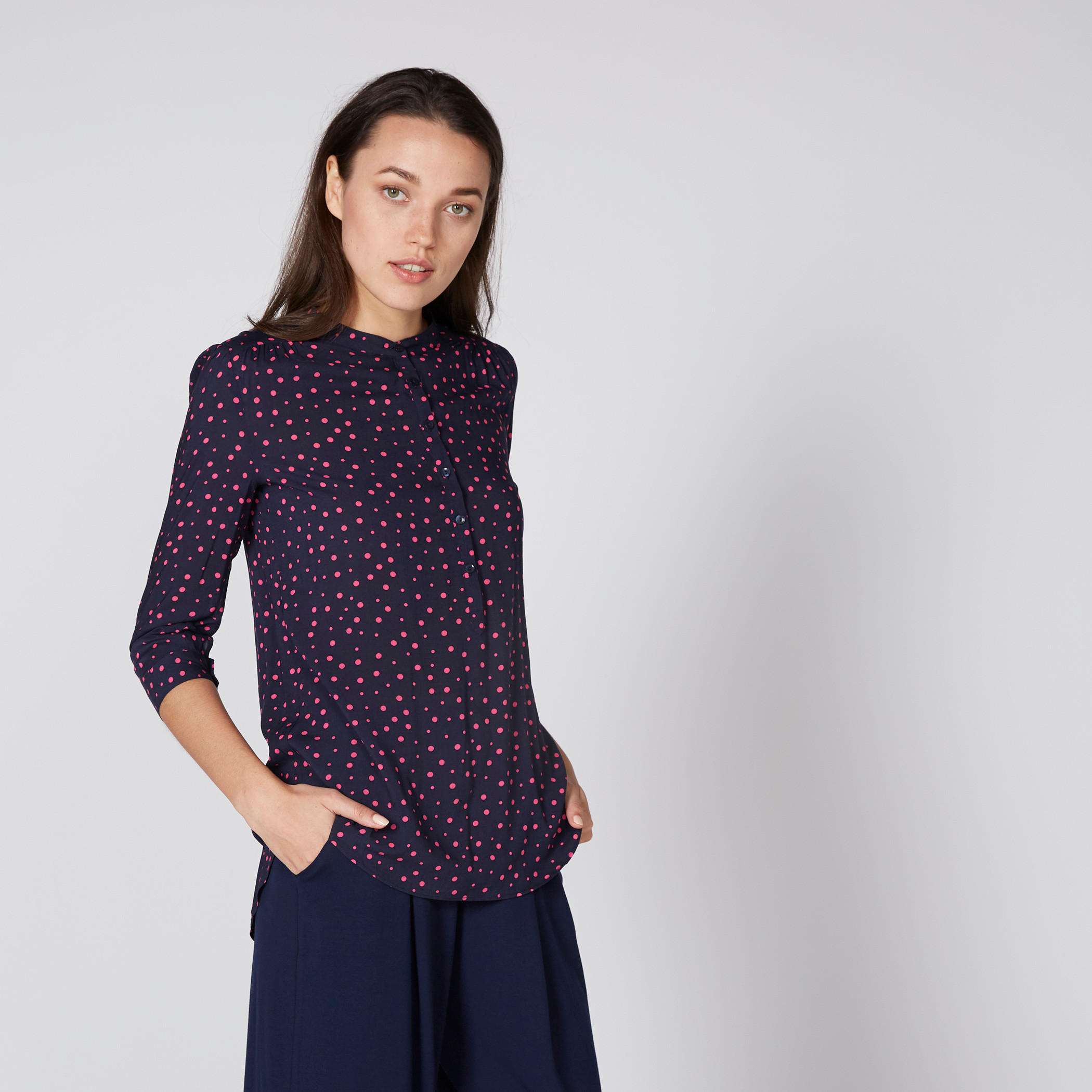 بلوزة بأكمام 3/4 وطبعات منقطّة-women-clothing-shirtsandblouses-blouses-image-1