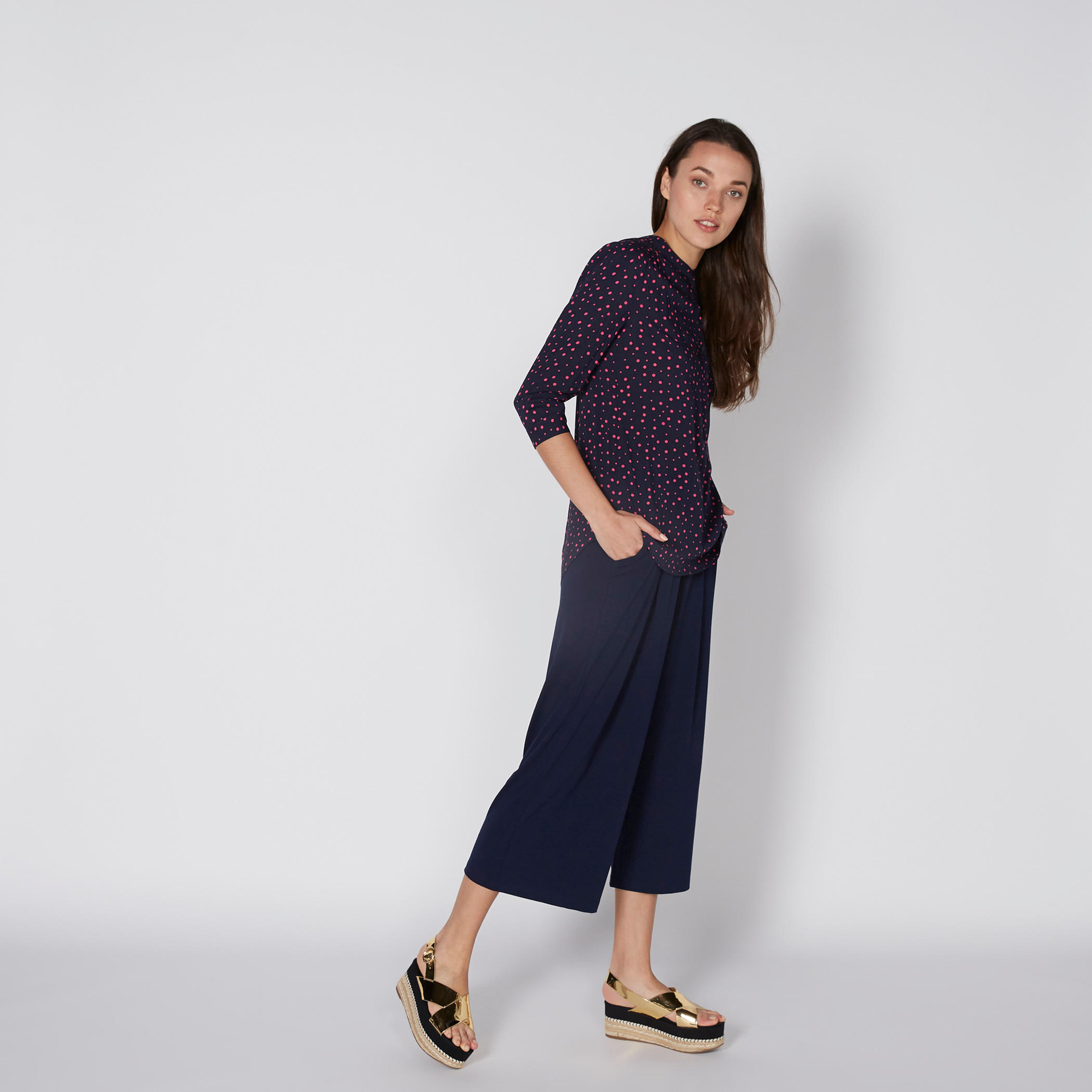 بلوزة بأكمام 3/4 وطبعات منقطّة-women-clothing-shirtsandblouses-blouses-image-2