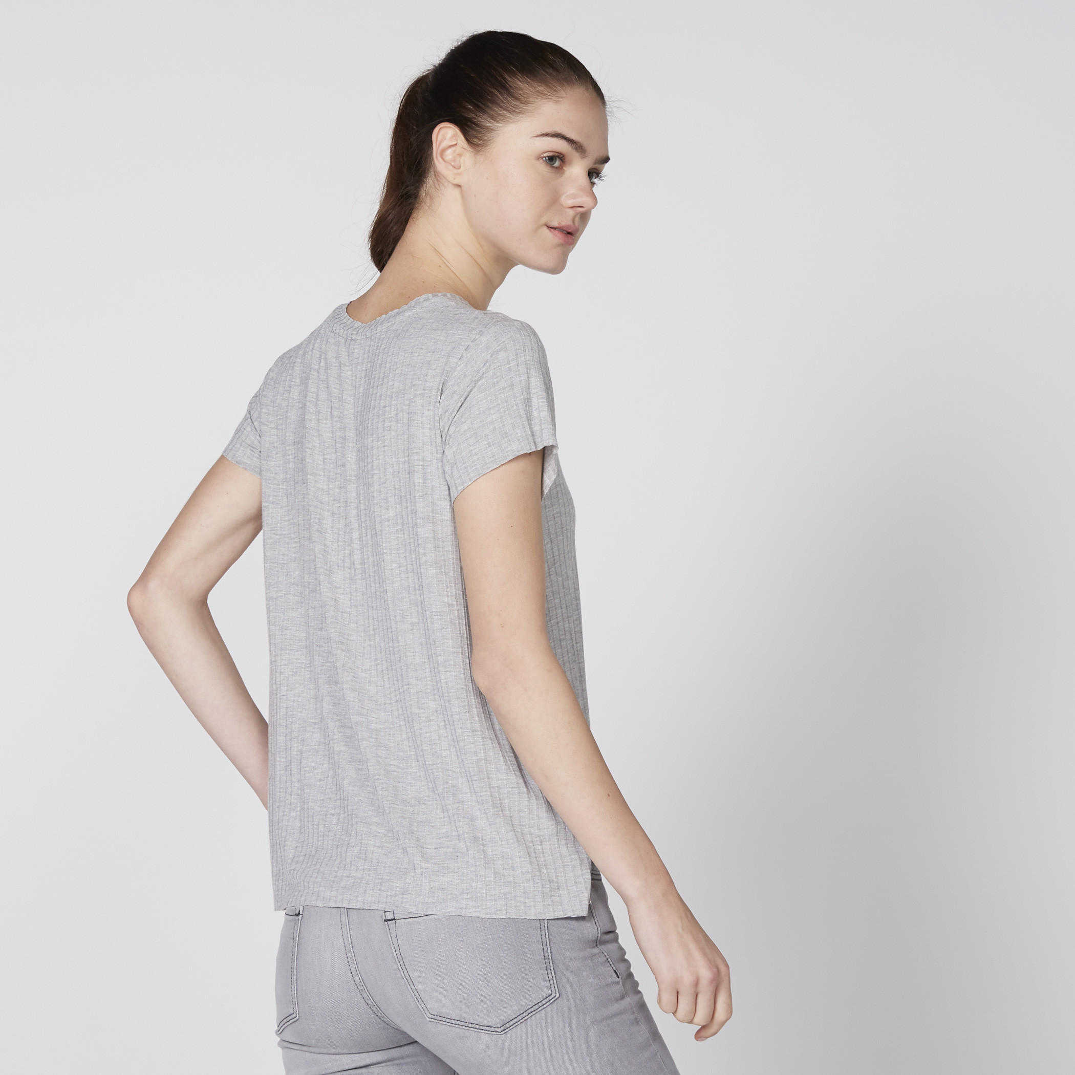 Textured T-Shirt with Round Neck and Short Sleeves-women-clothing-shirtsandblouses-shirts-image-3