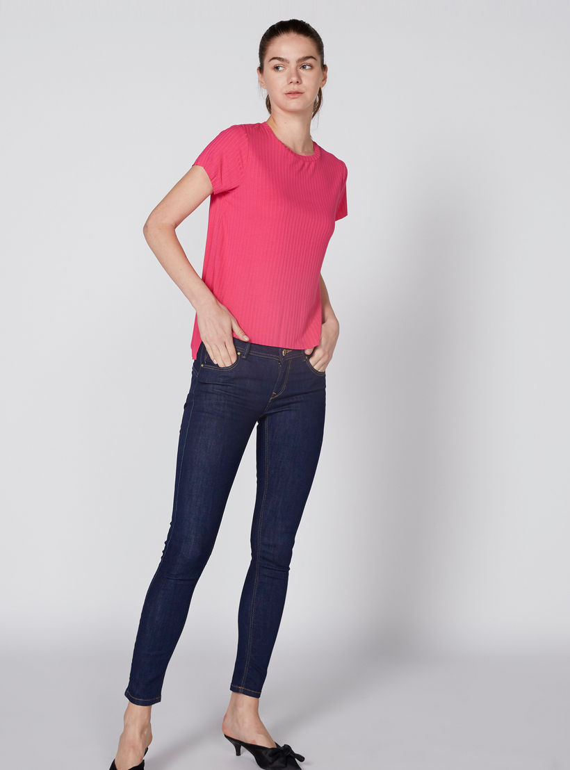 بلوزة مضلّعة بياقة مستديرة وأكمام قصيرة-women-clothing-shirtsandblouses-blouses-image-2