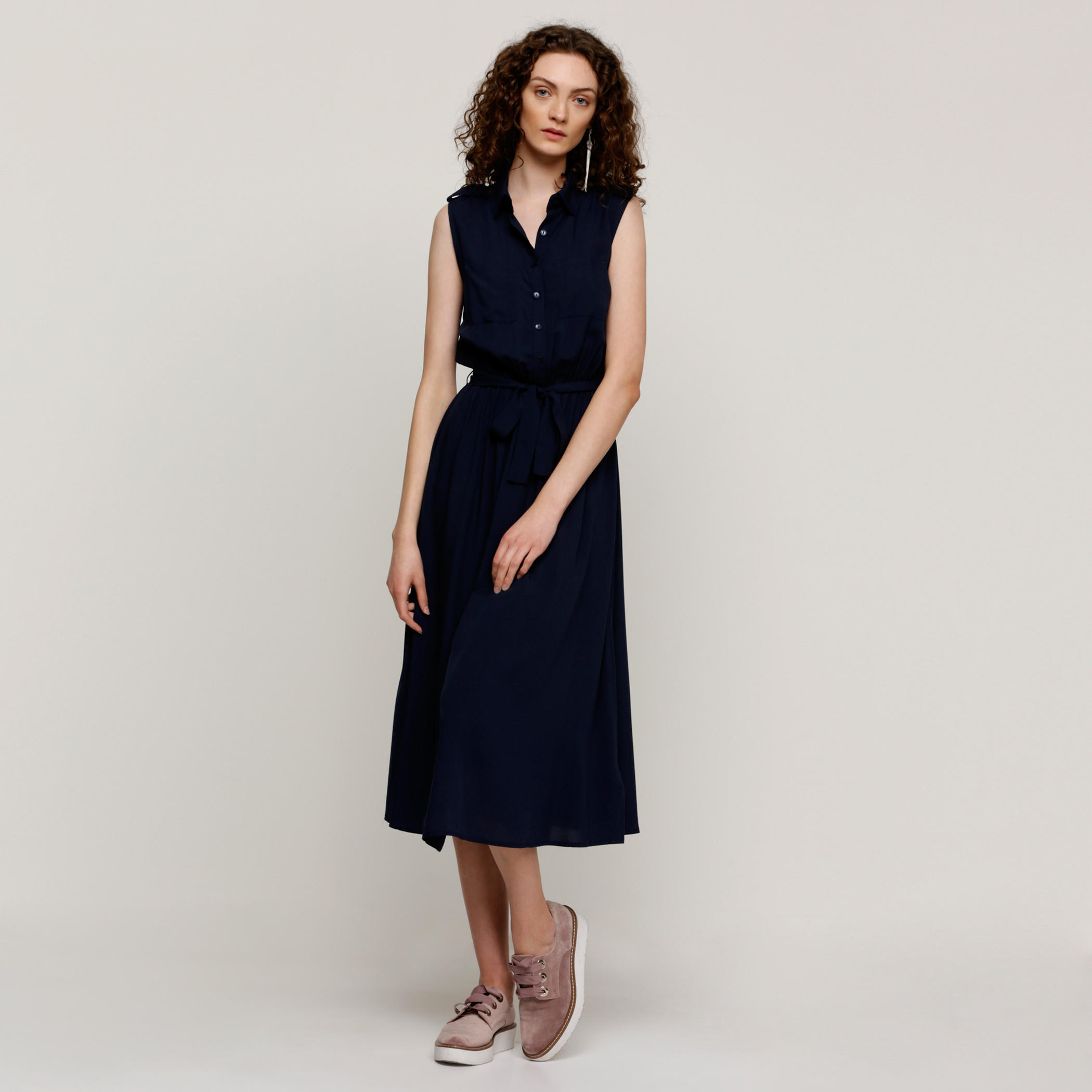 فستان دون أكمام بحزام رباط وجيوب على الصدر-women-clothing-dresses-image-1