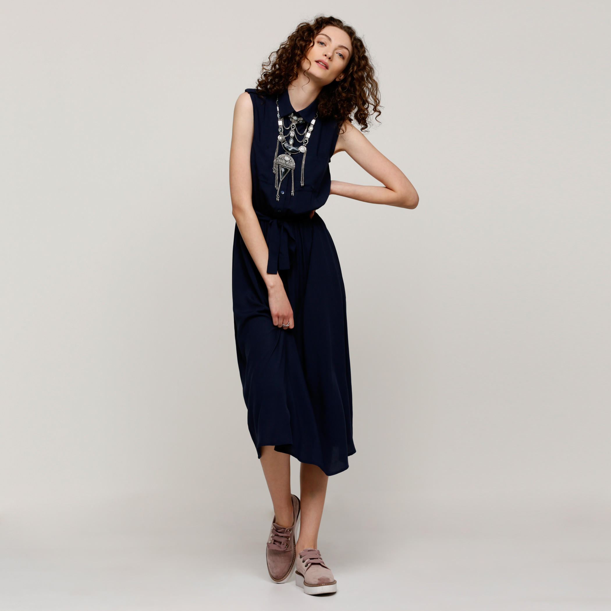 فستان دون أكمام بحزام رباط وجيوب على الصدر-women-clothing-dresses-image-5